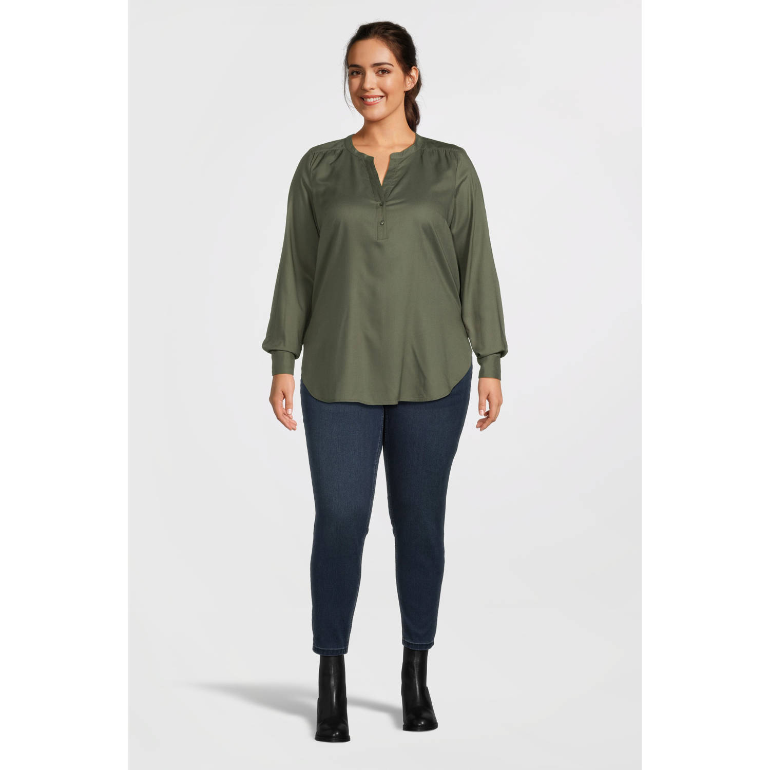 GREAT LOOKS blouse met V-hals khaki