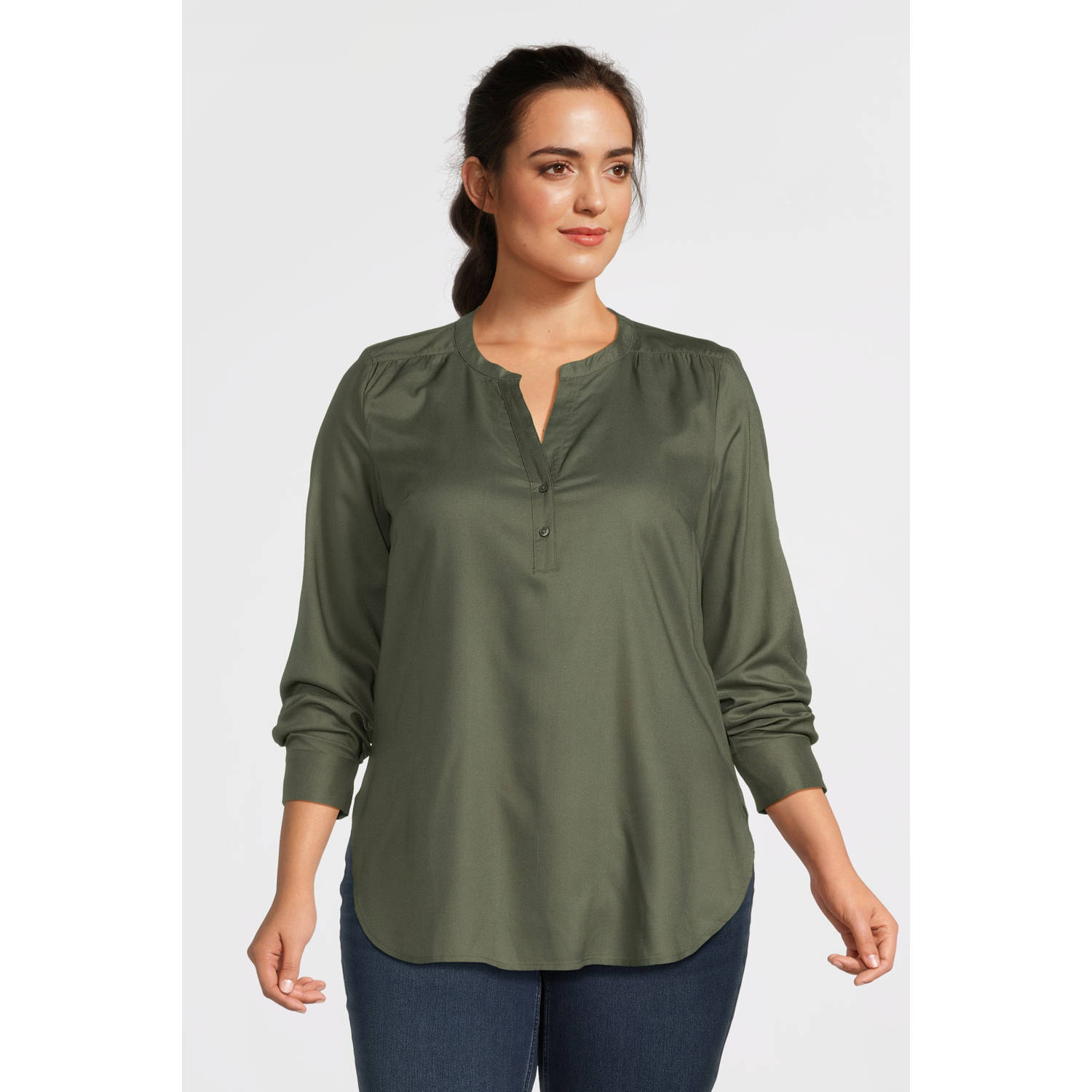 GREAT LOOKS blouse met V-hals khaki