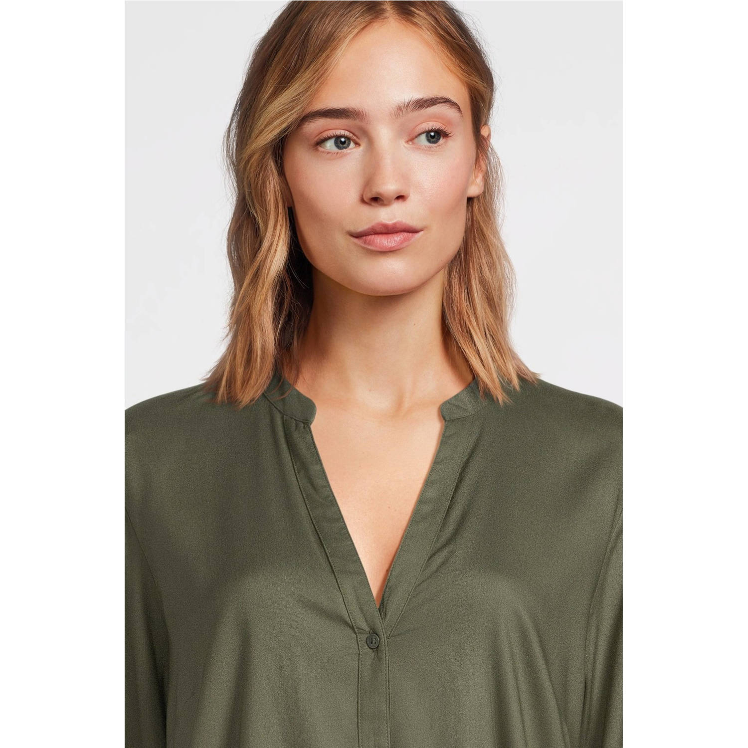 Imagine lange blouse met V-hals khaki
