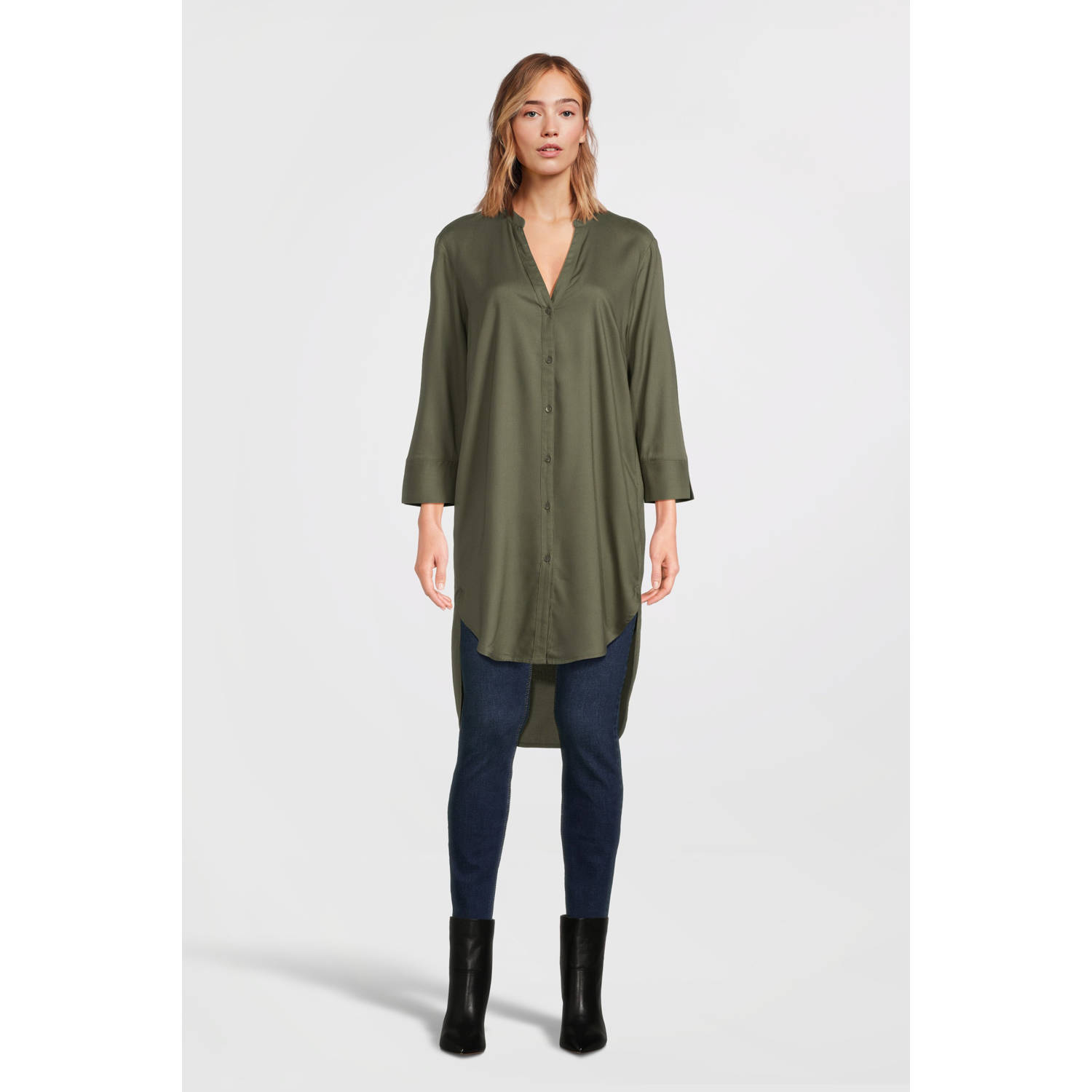 Imagine lange blouse met V-hals khaki