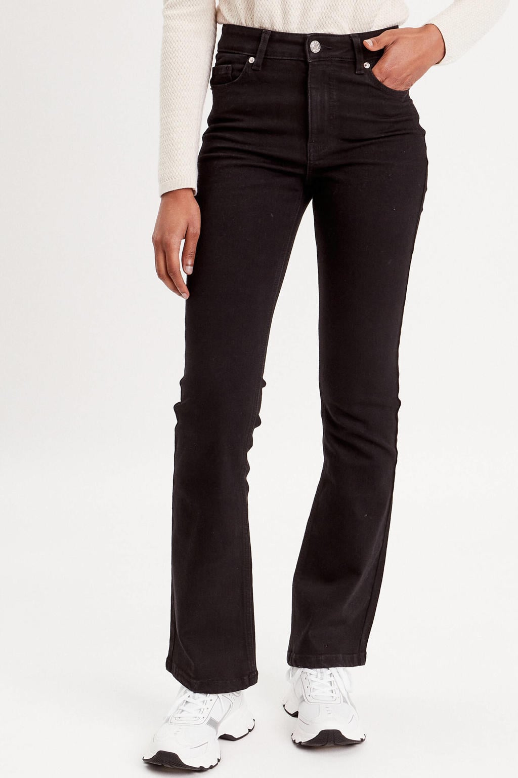 Black denim dames Cache Cache bootcut jeans black van denim met regular waist, rits- en knoopsluiting en effen