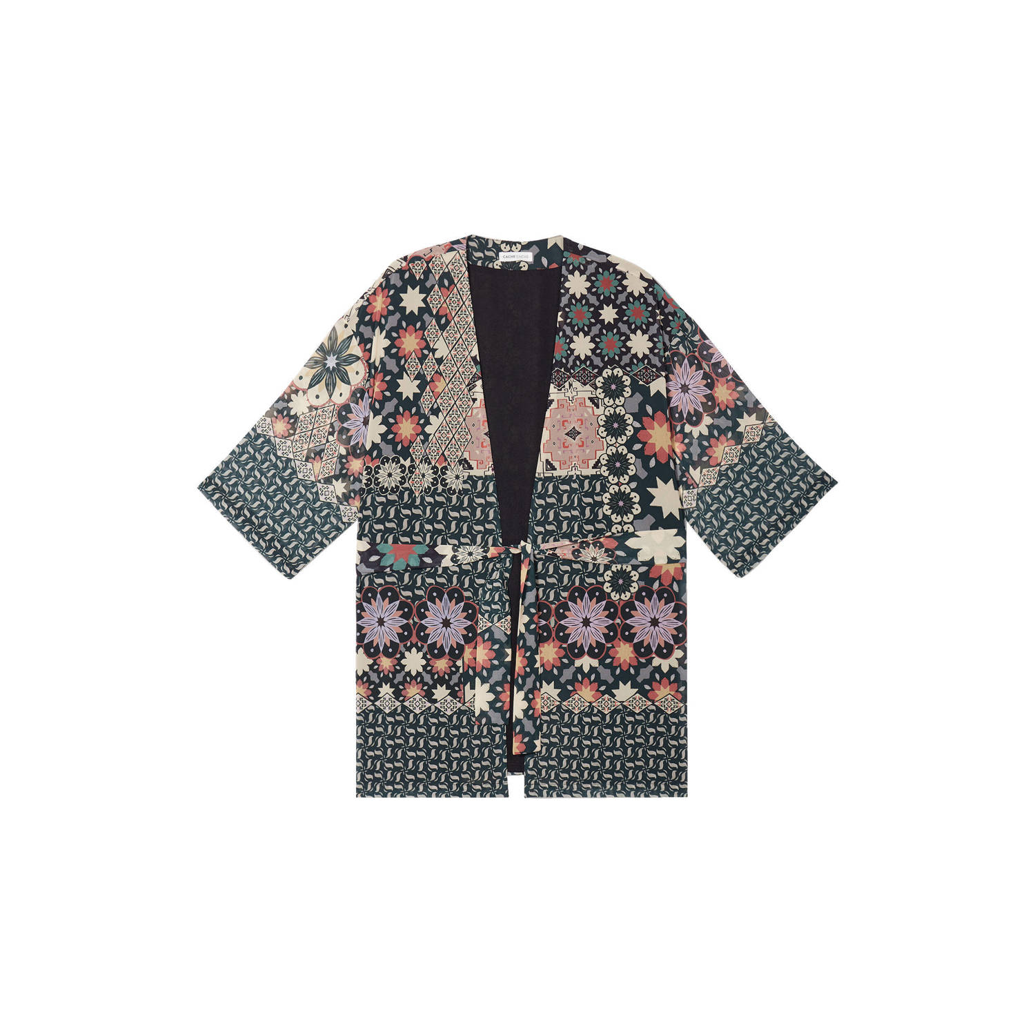 Cache kimono met all over print en ceintuur multi