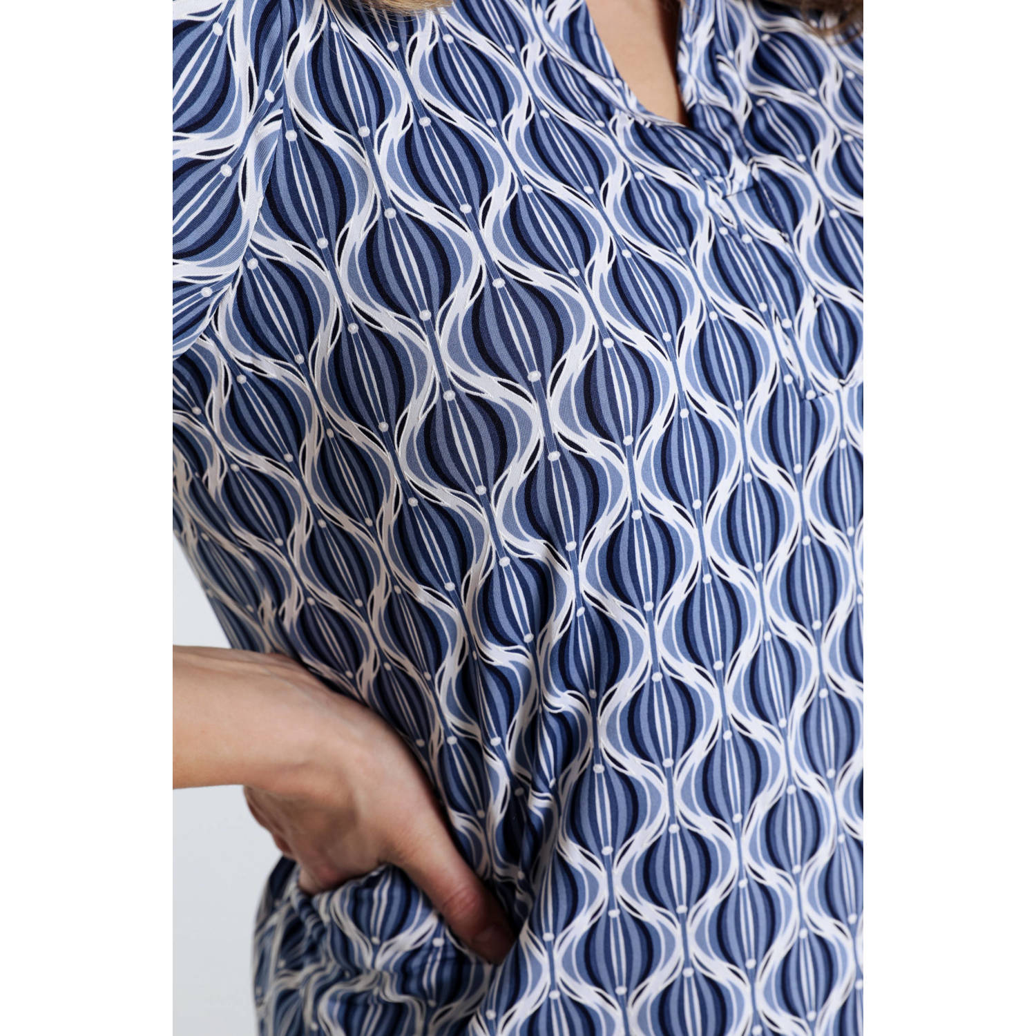 Paprika blousetop met all over print blauw ecru