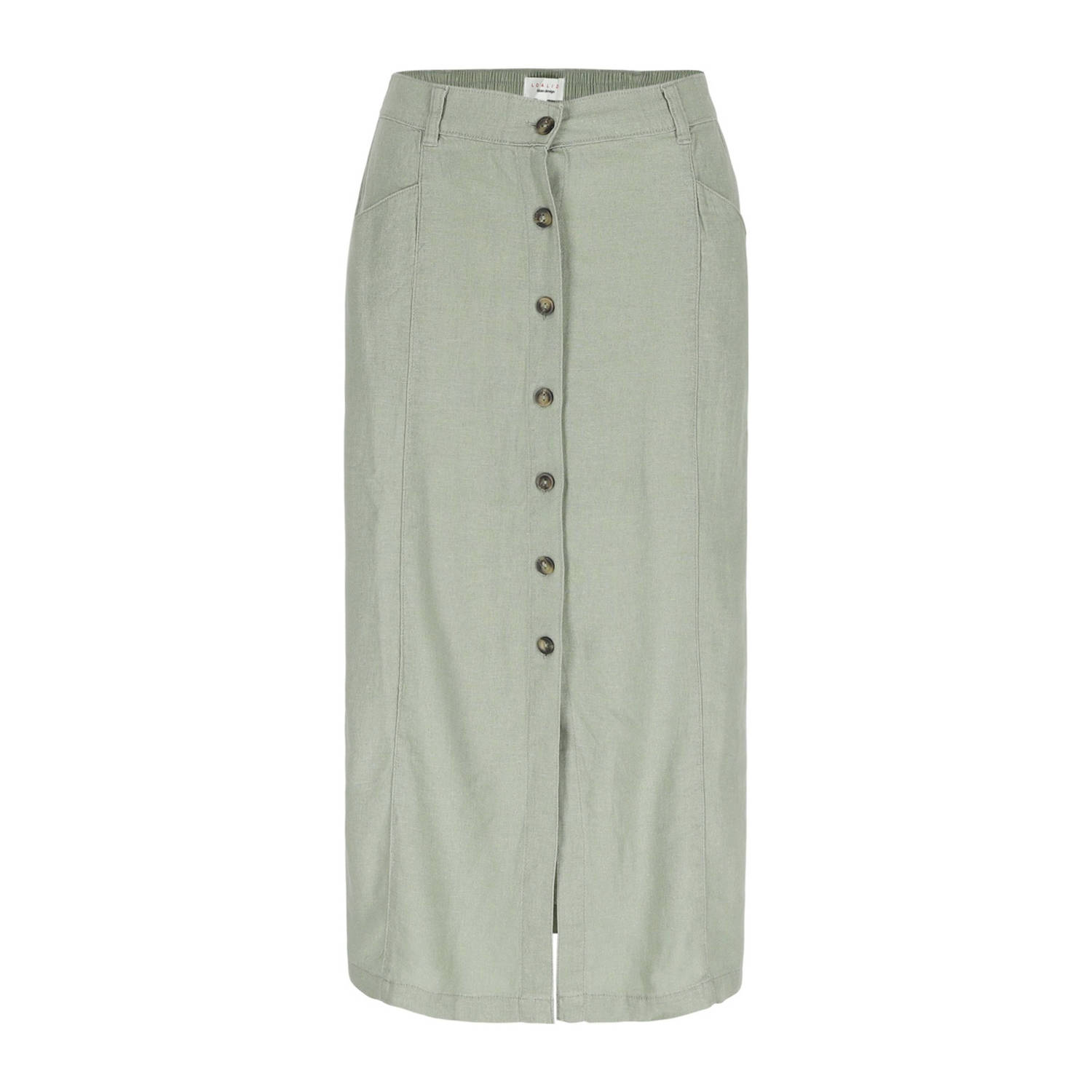 LOLALIZA midi rok met linnen lichtkaki