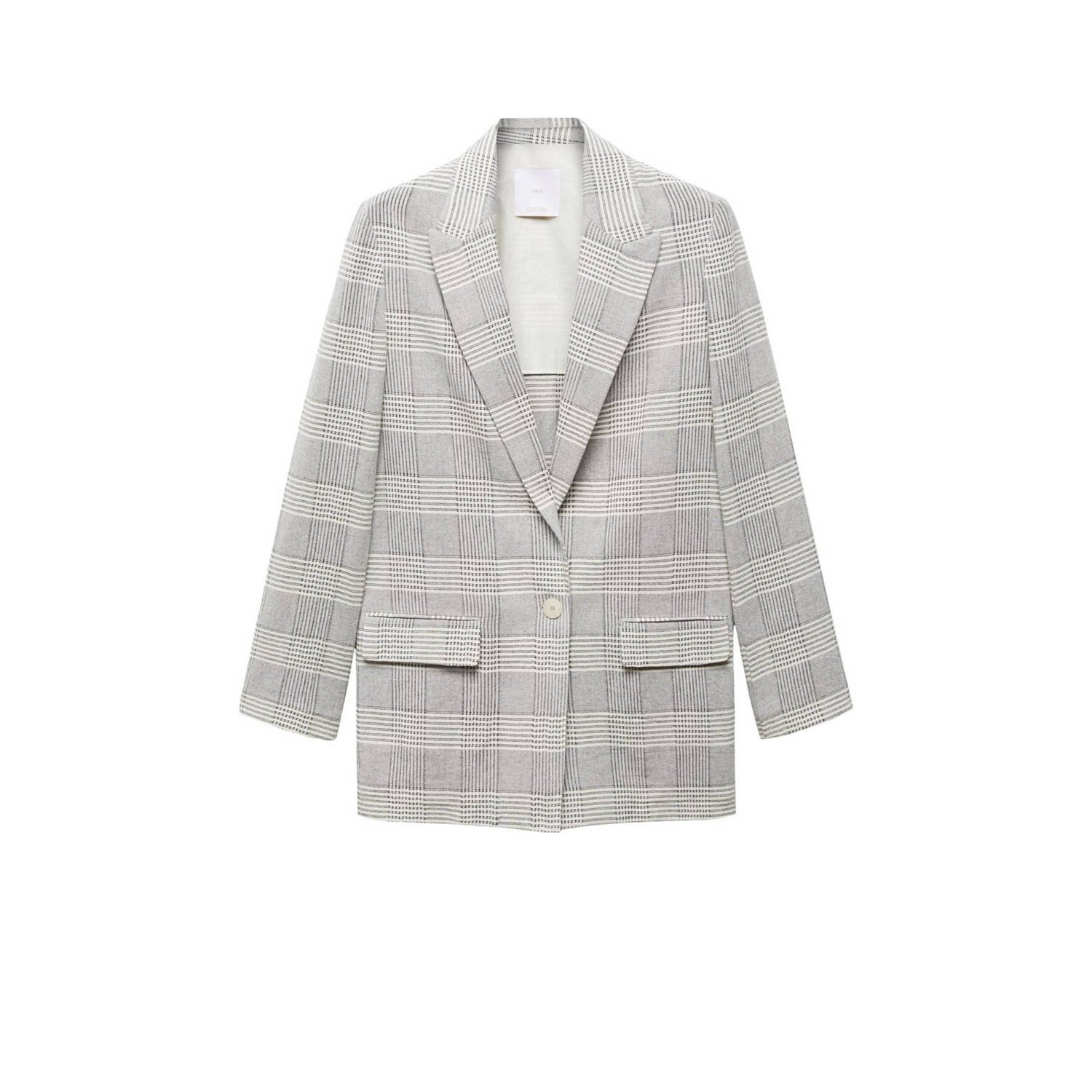 Mango geruite rechtvallende blazer grijs