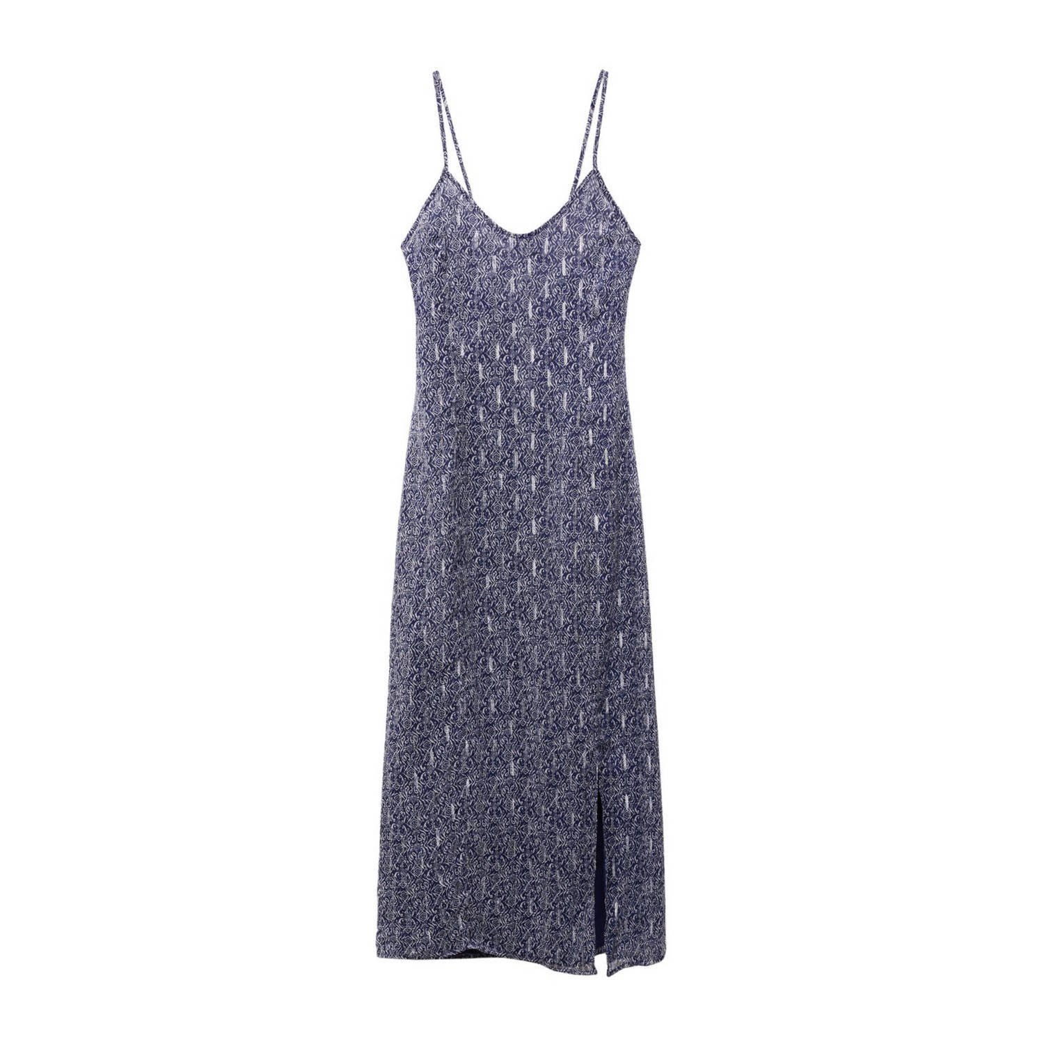 Mango Kids maxi jurk met all over print donkerblauw Meisjes Polyester V-hals 152(XXS)