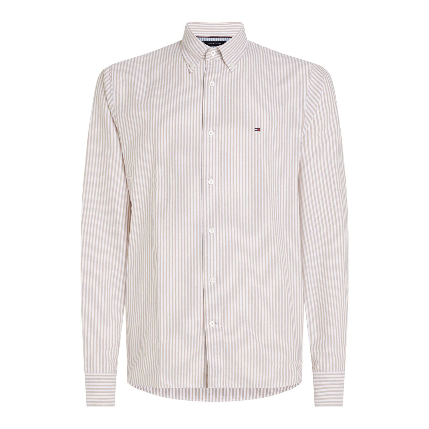 Tommy Hilfiger gestreept regular fit overhemd HERITAGE OXFORD STRIPE classic kaki white