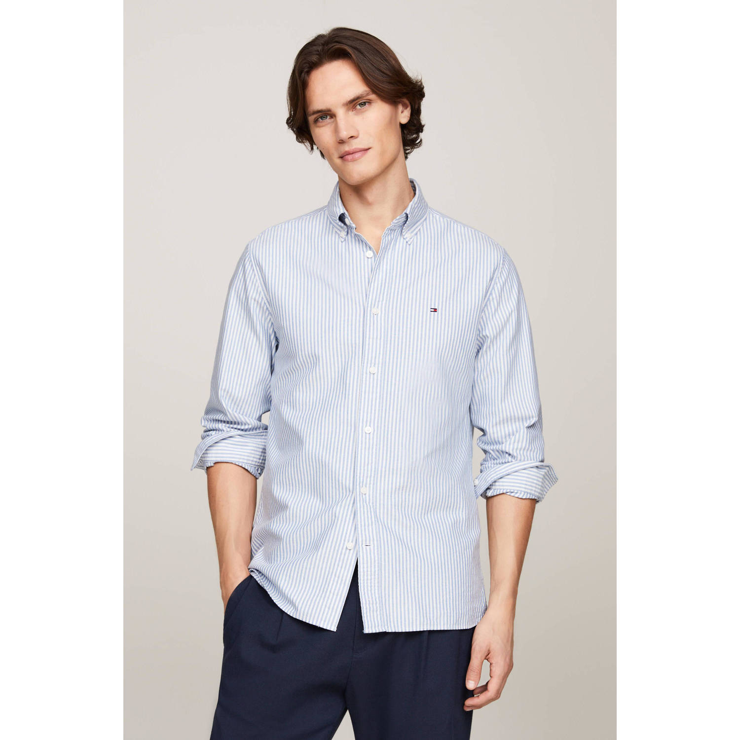 Tommy Hilfiger gestreept regular fit overhemd HERITAGE OXFORD STRIPE shirt blue white