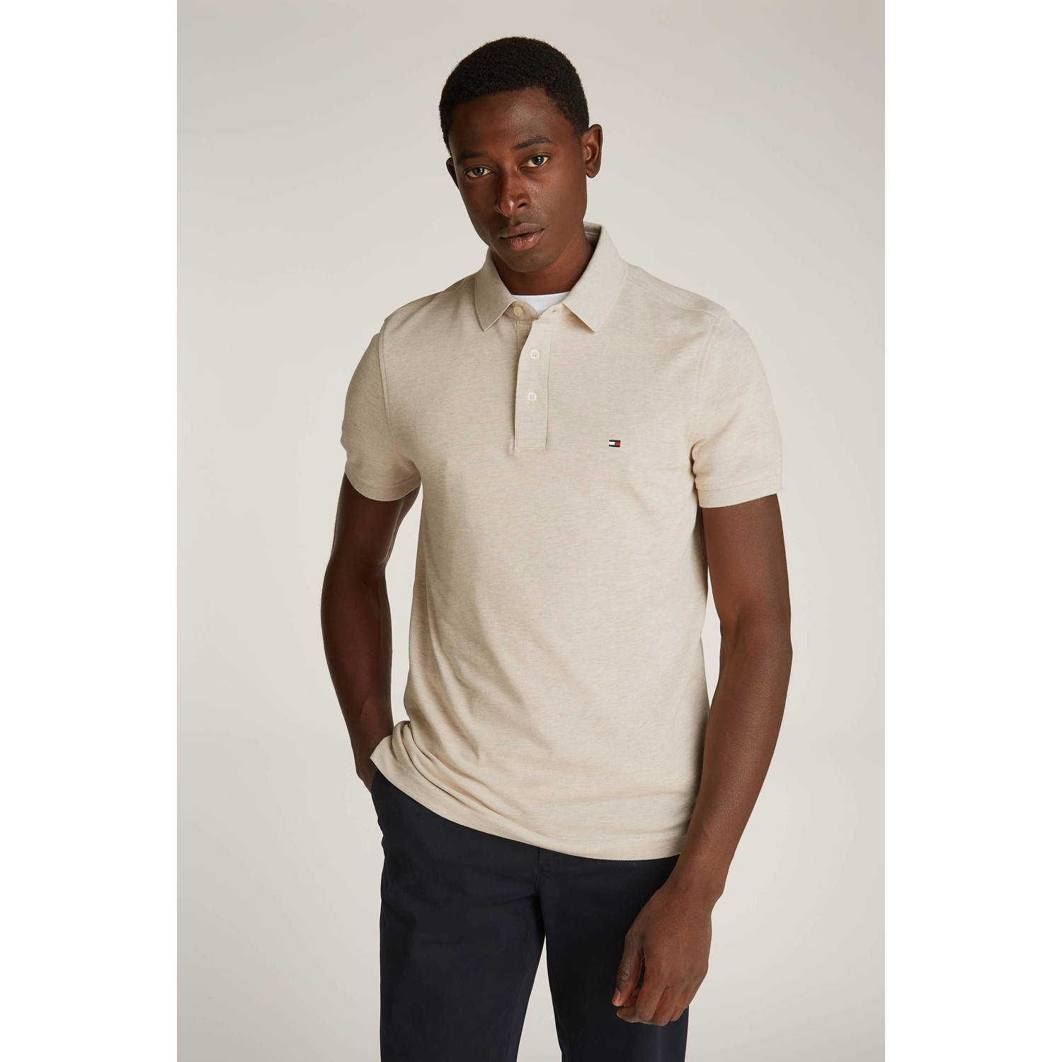 Tommy Hilfiger slim fit polo 1985 met logo heathered oatmilk