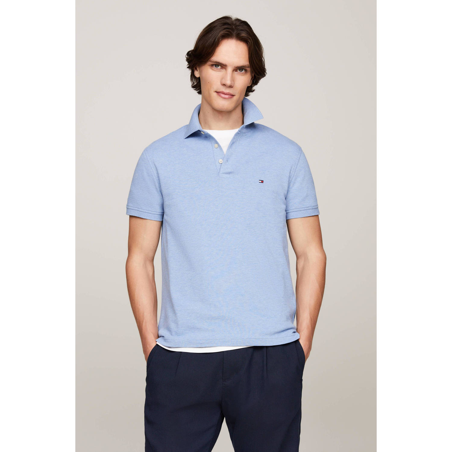 Tommy Hilfiger slim fit polo 1985 met logo light blue heather