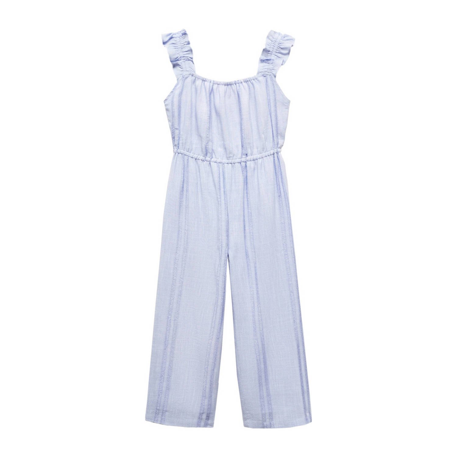 Mango Kids jumpsuit lichtblauw Meisjes Katoen Vierkante hals Effen 134