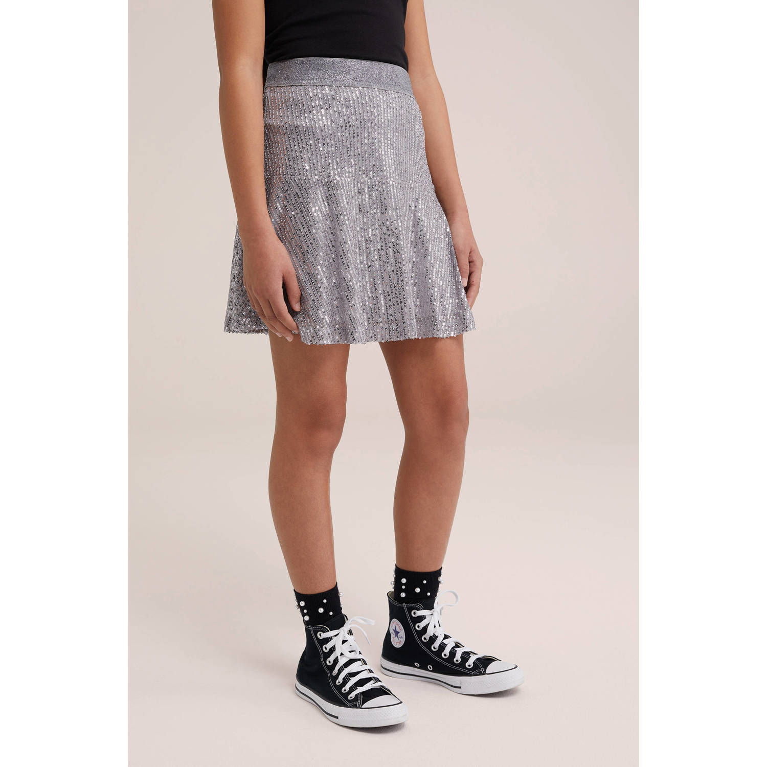 WE Fashion rok zilver Meisjes Polyester Effen 134 140