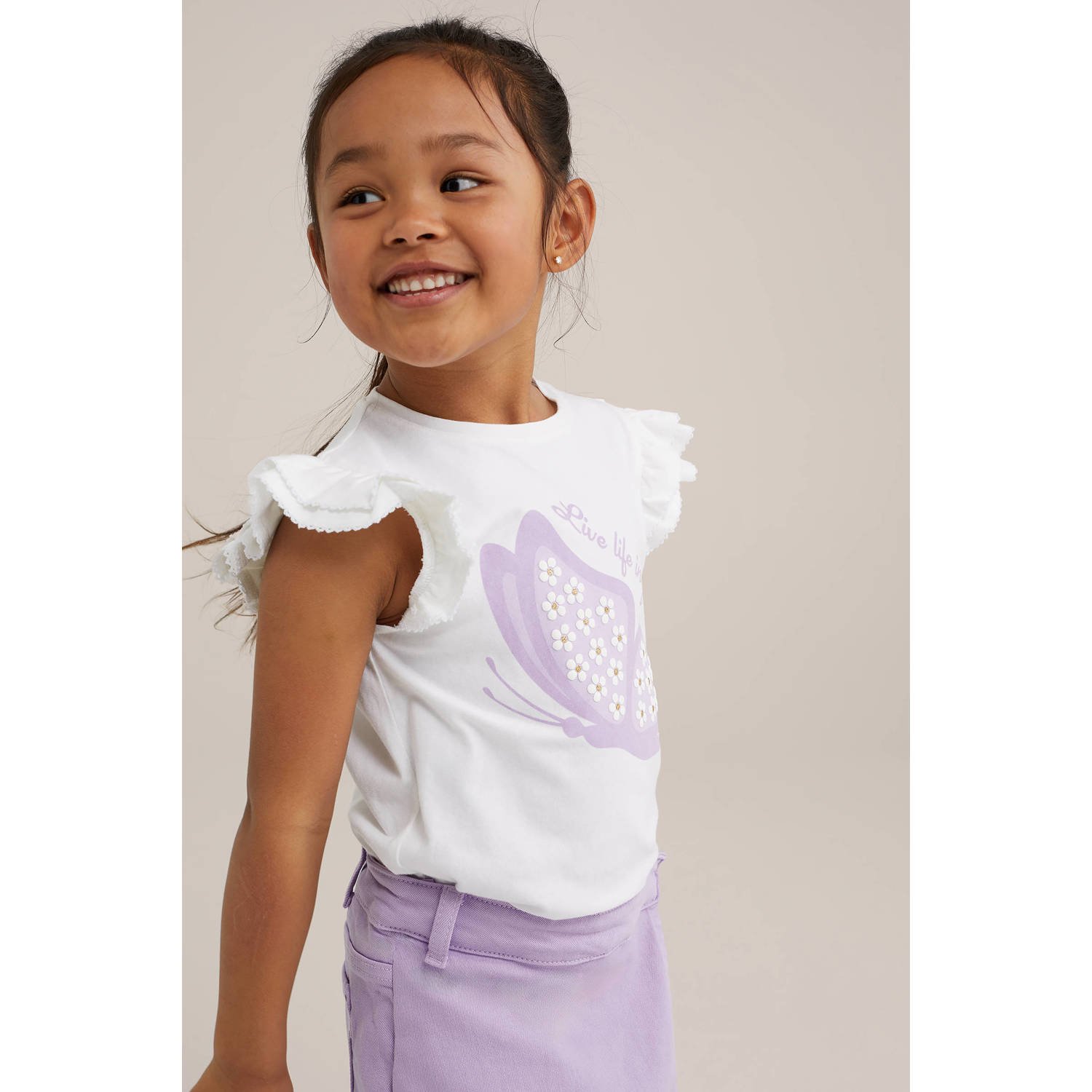 WE Fashion T-shirt met printopdruk wit lila