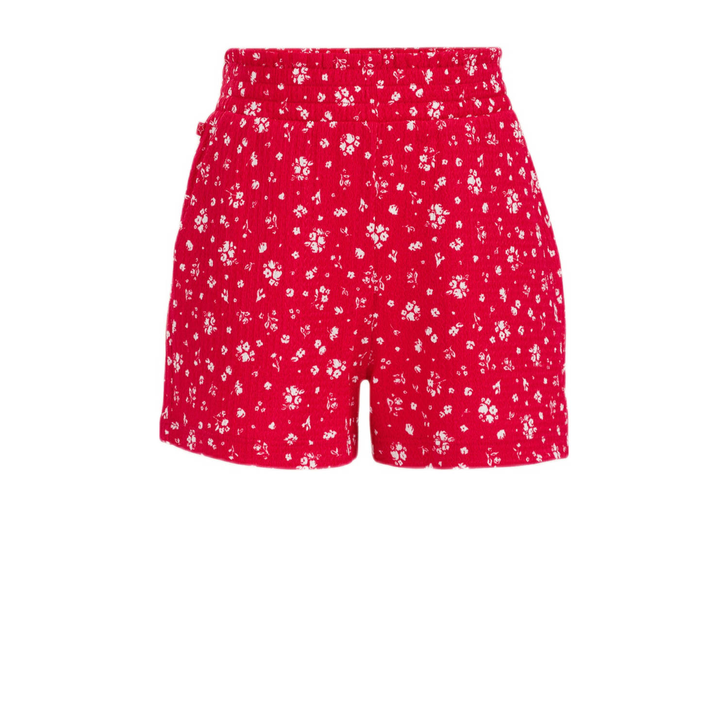 WE Fashion straight fit casual short met all over print rood Korte broek Meisjes Polyester 110 116