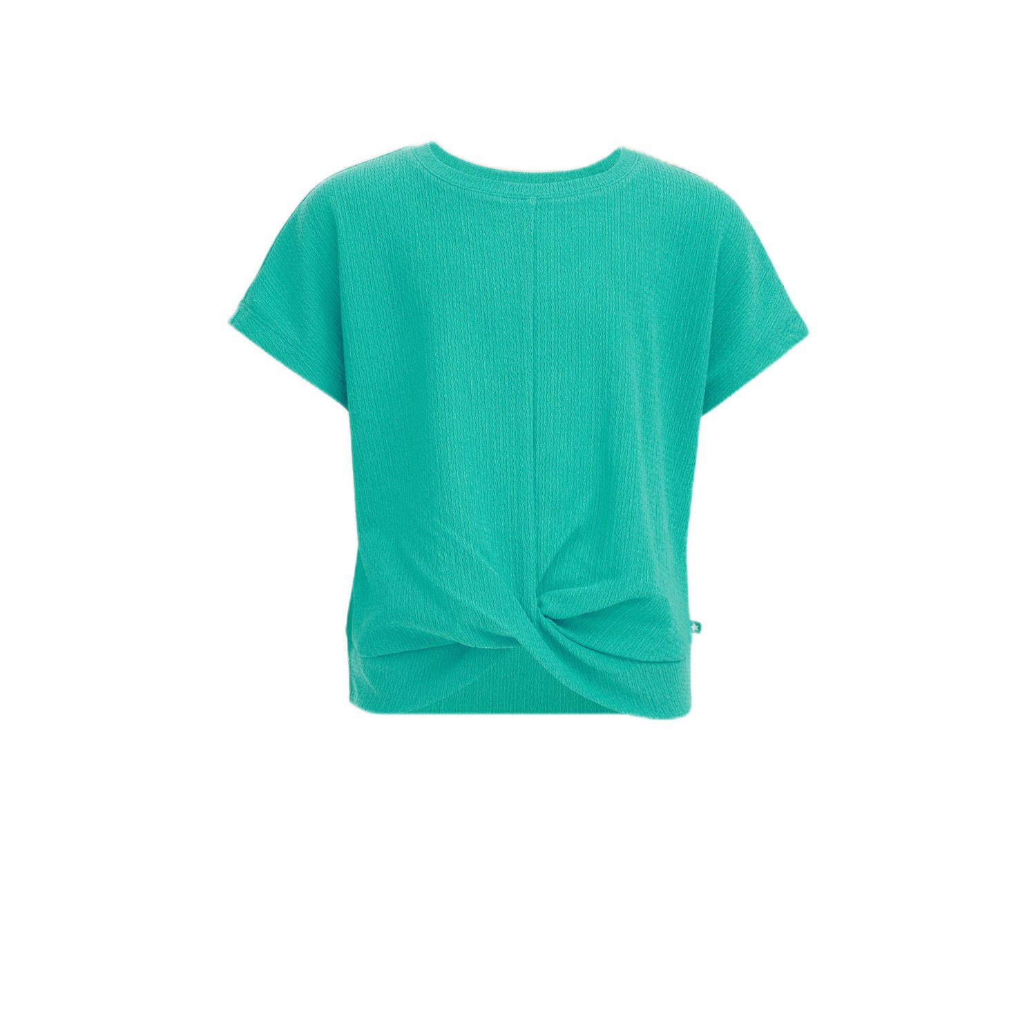 WE Fashion T-shirt groen Meisjes Polyester Ronde hals Effen 134 140