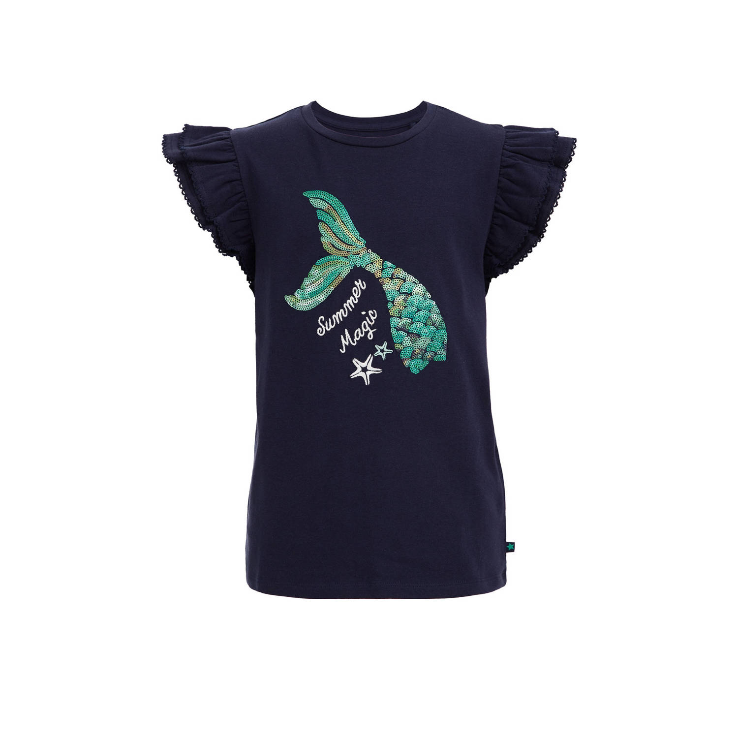 WE Fashion T-shirt met printopdruk en pailletten donkerblauw