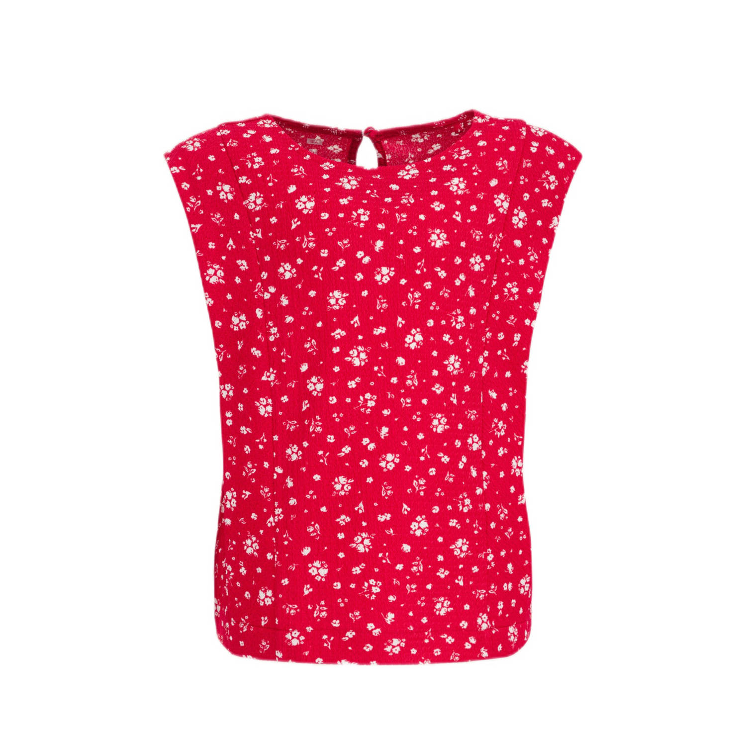 WE Fashion gebloemde top rood wit Meisjes Polyester Ronde hals Bloemen 146 152