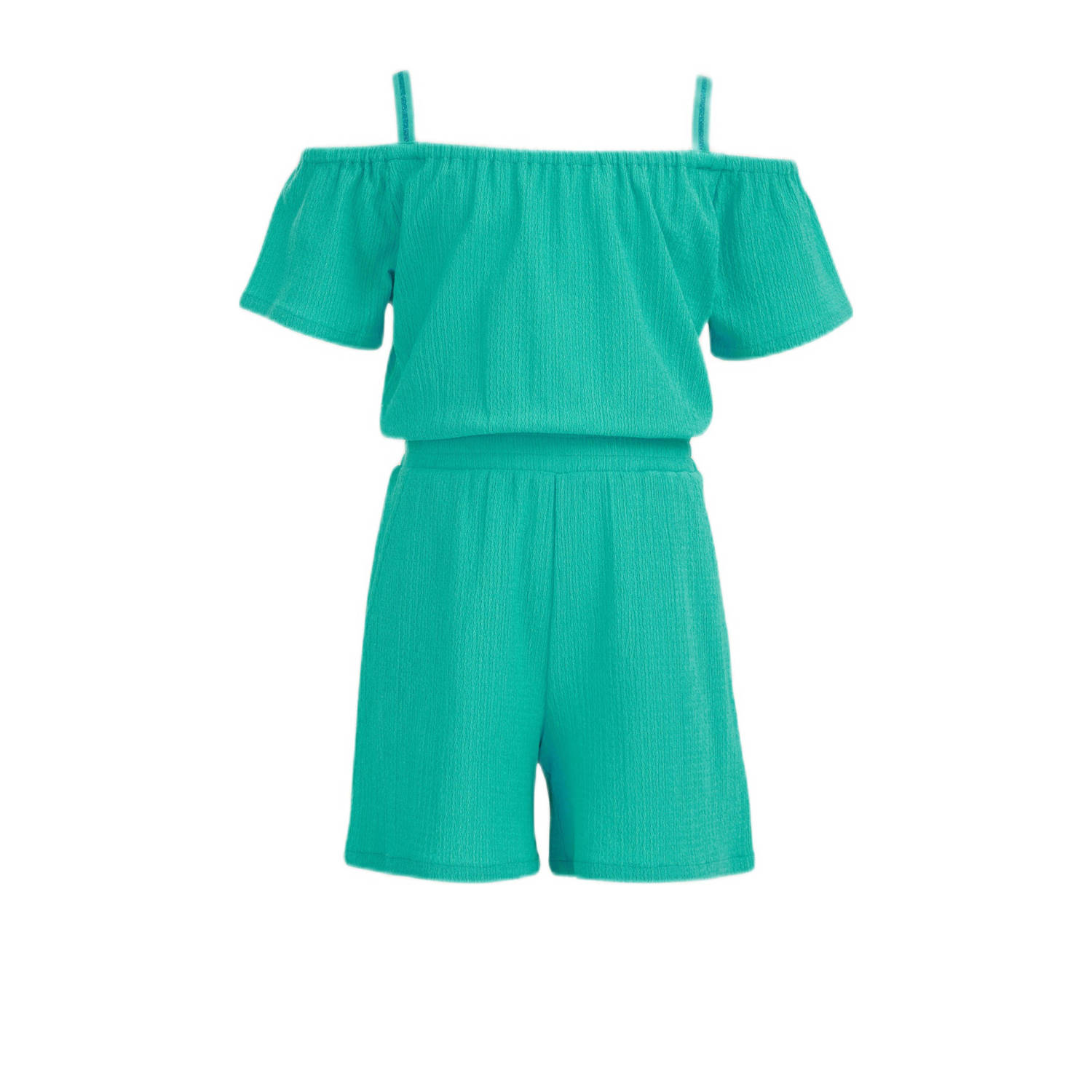 WE Fashion off shoulder playsuit petrol groen Effen 122 128