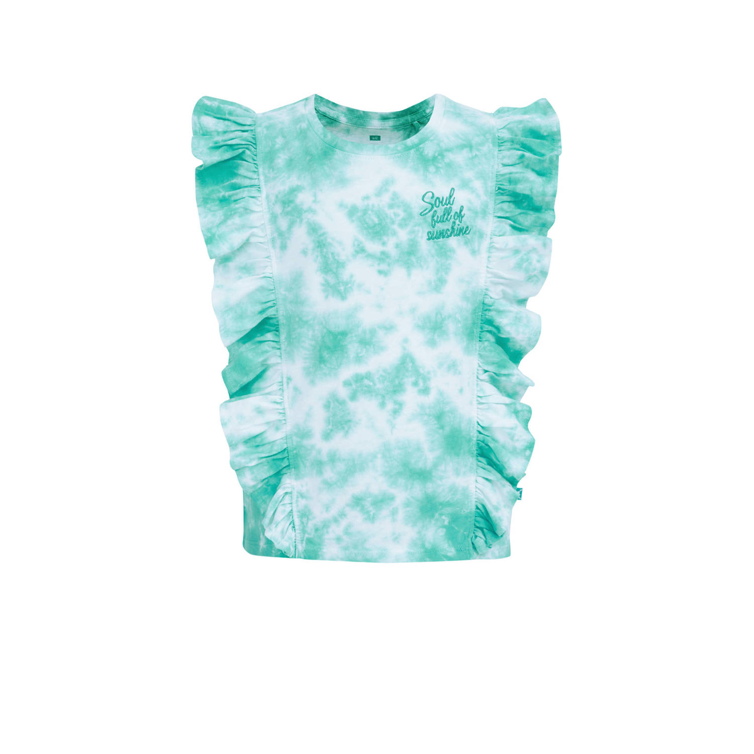 WE Fashion tie-dye top wit turquoise Blauw Meisjes Katoen Ronde hals Tie-dye 134 140