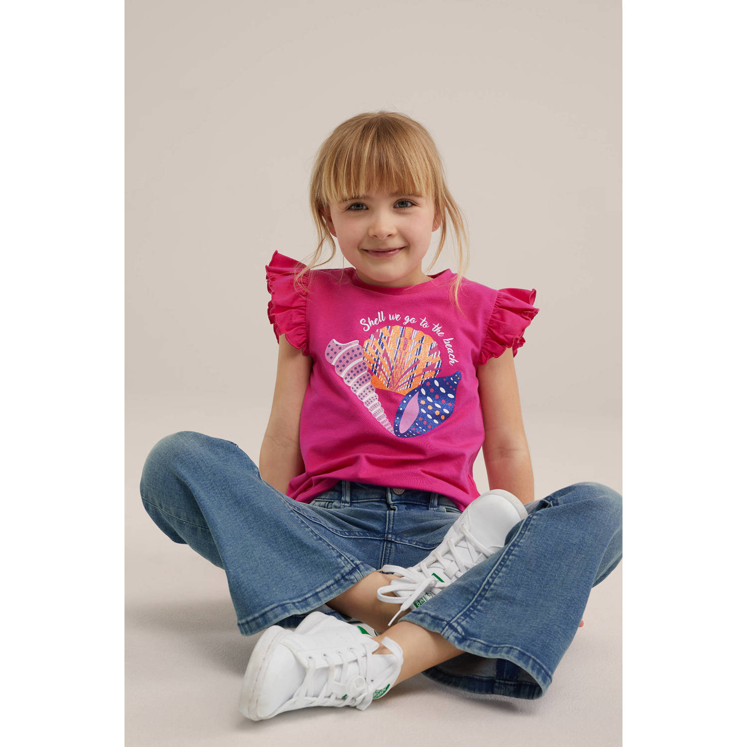 WE Fashion T-shirt met printopdruk roze multicolor