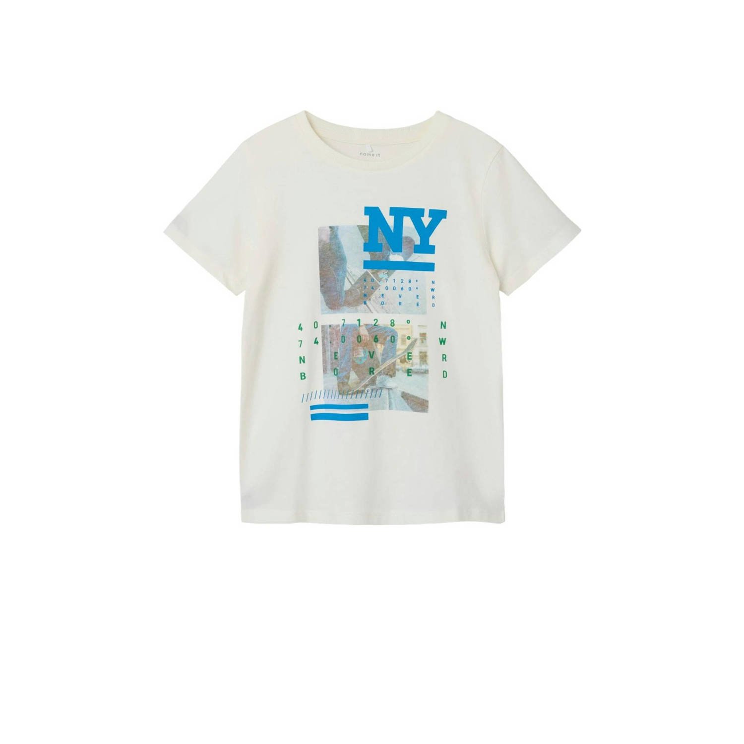 Name it KIDS T-shirt NKMHERRA met printopdruk offwhite Wit Jongens Katoen Ronde hals 158 164