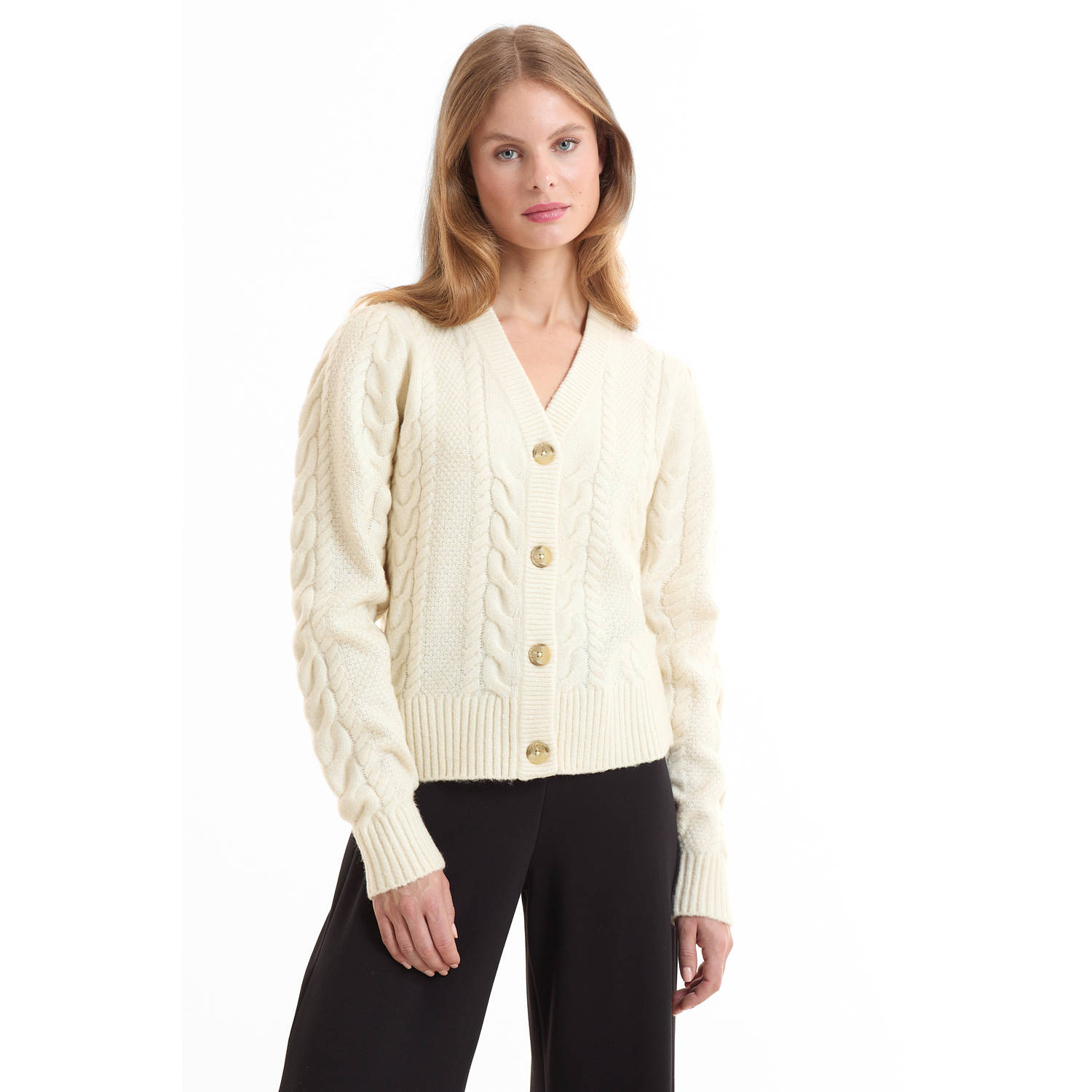 Anytime gebreide kabel vest beige