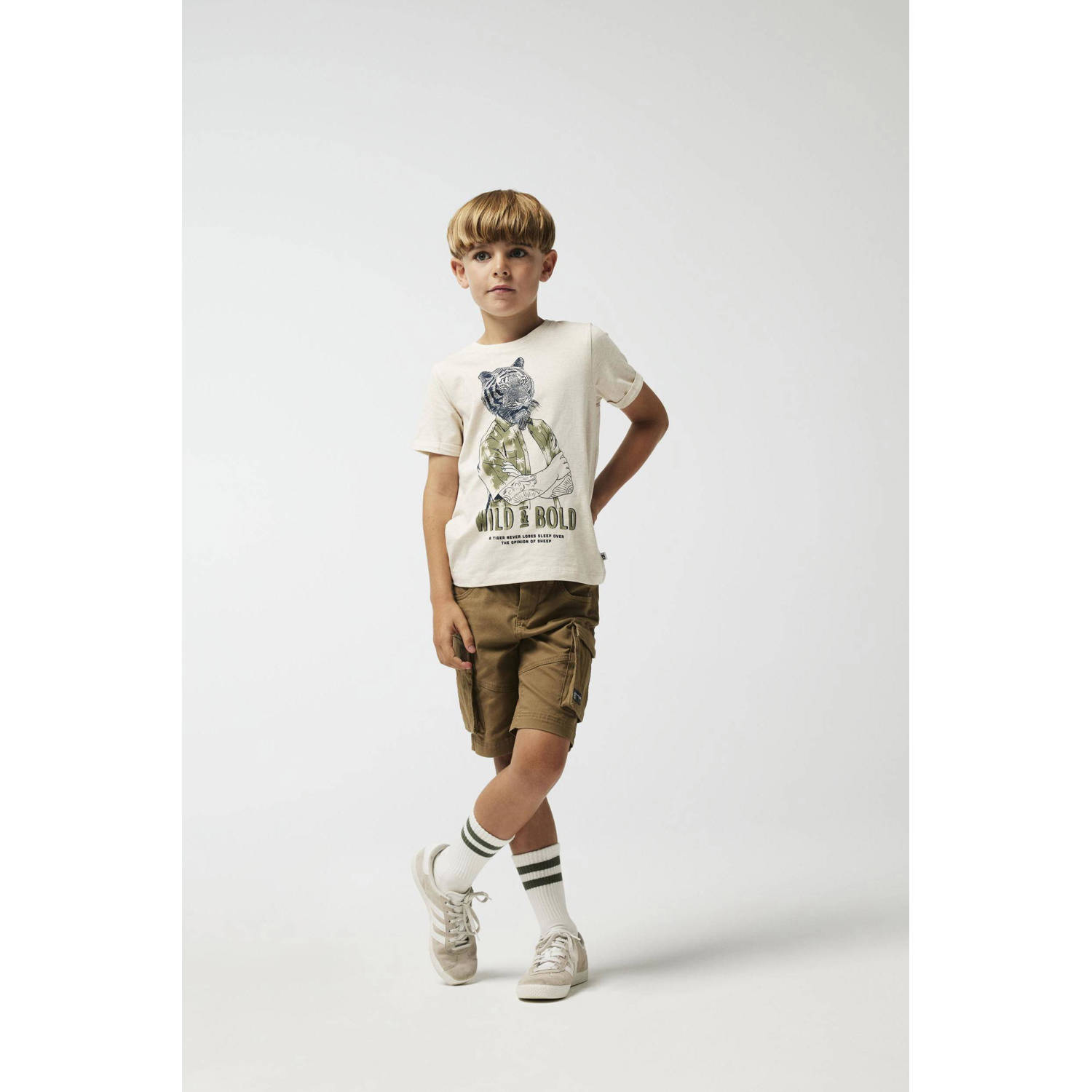 NAME IT KIDS T-shirt NKMHASIMON met printopdruk ecru melange