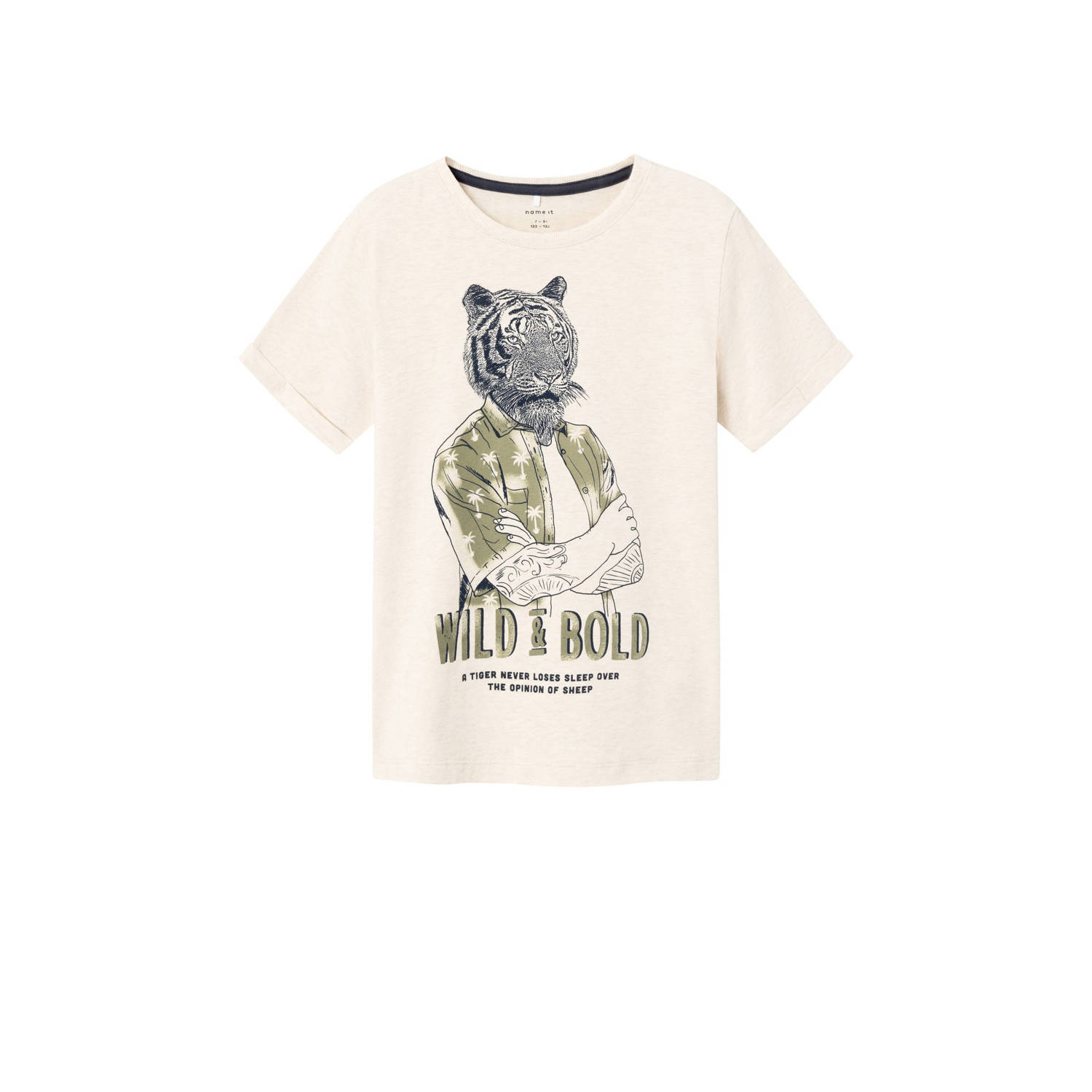 Name it KIDS T-shirt NKMHASIMON met printopdruk ecru melange Jongens Katoen Ronde hals 134 140