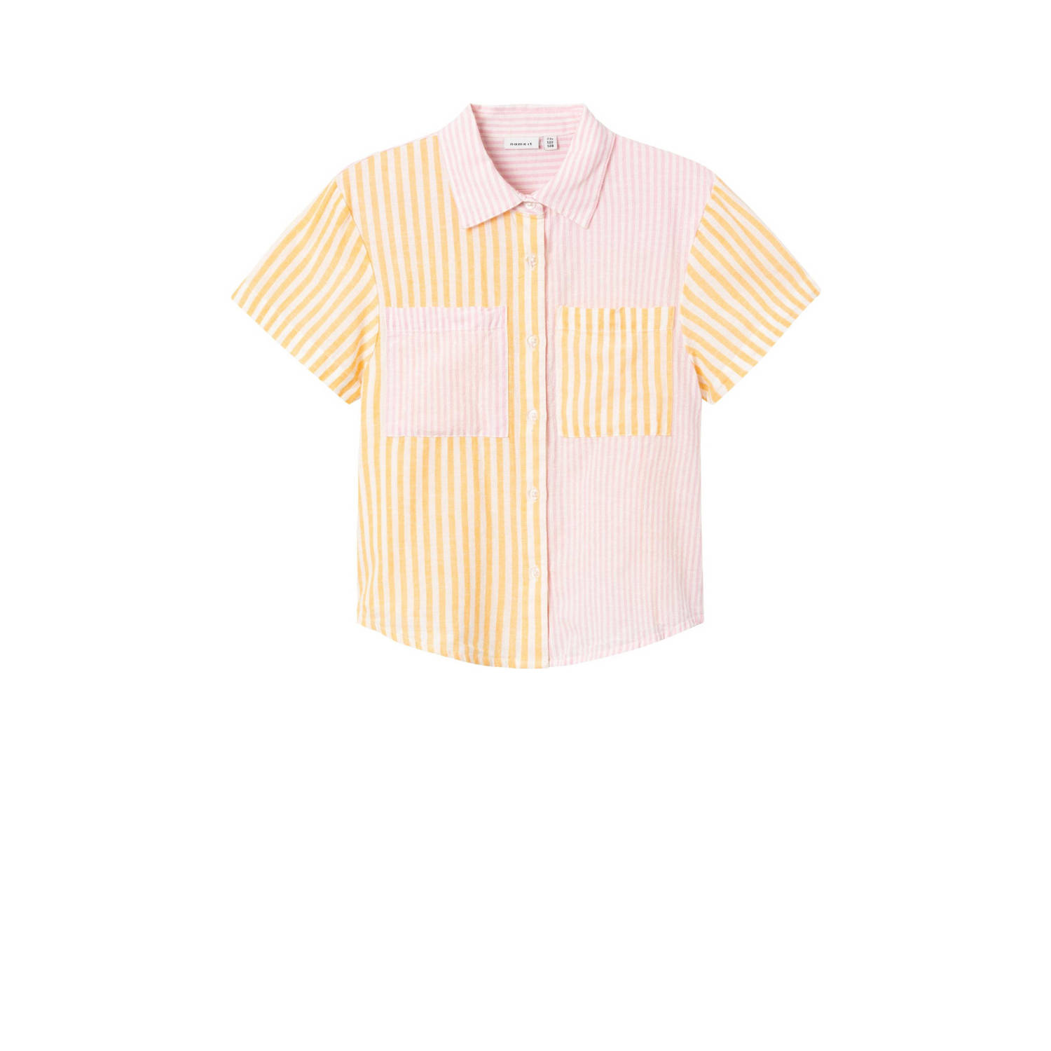 Name it KIDS gestreepte blouse NKFHISTRIPE roze geel Meisjes Katoen Klassieke kraag 158 164