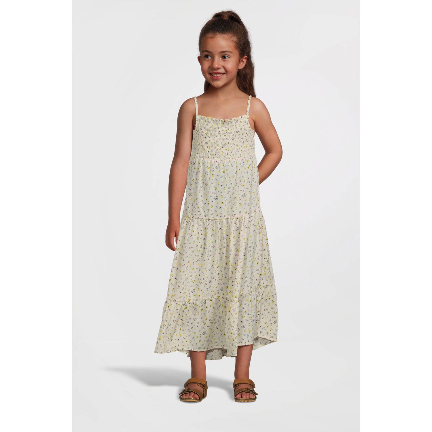 NAME IT KIDS maxi jurk NKFVINAYA met all over print en volant zachtgeel lila