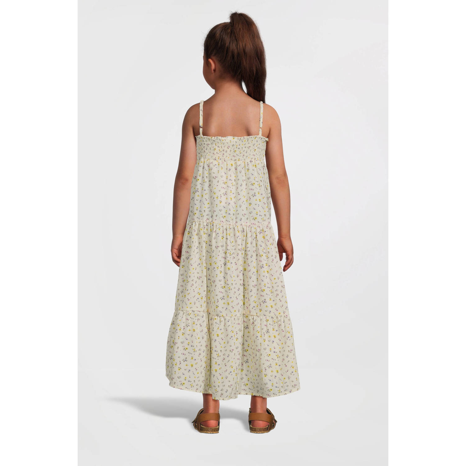 NAME IT KIDS maxi jurk NKFVINAYA met all over print en volant zachtgeel lila