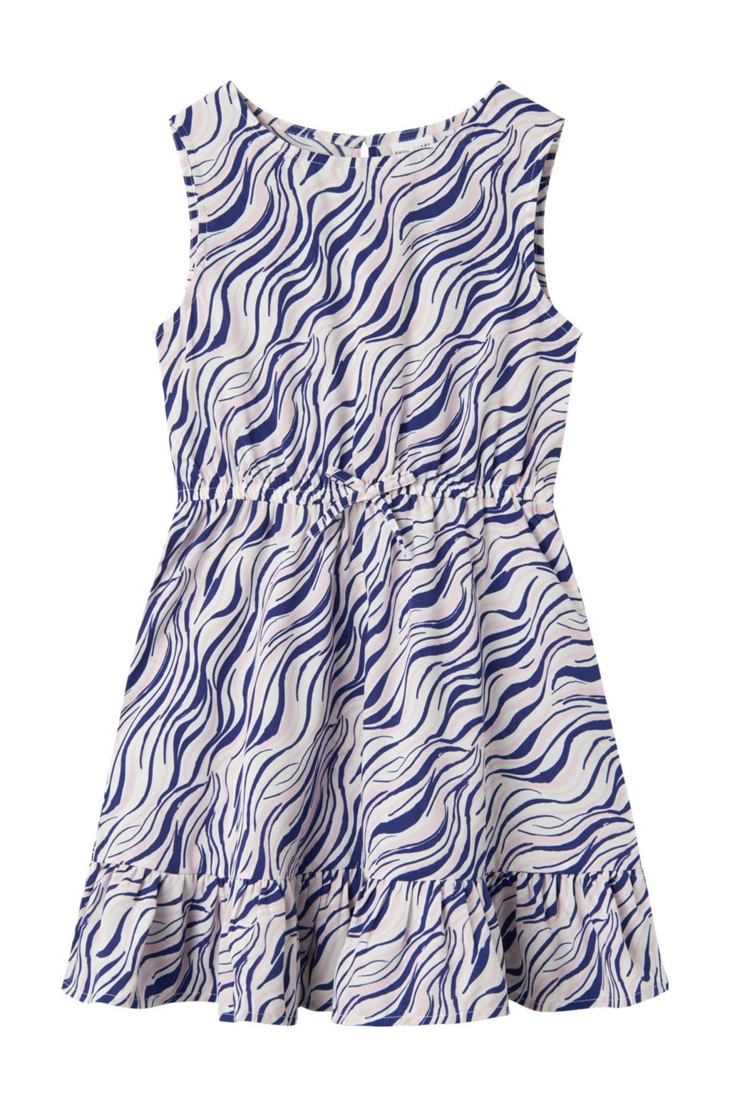 Wit, roze en blauwe meisjes NAME IT KIDS jurk met volant van polyester met zebraprint en ronde hals