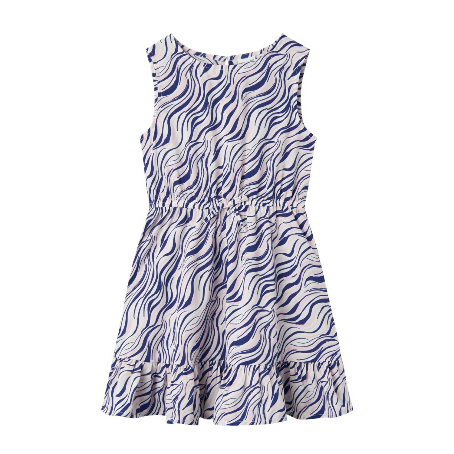 Name it KIDS jurk NKFVINAYA SPENCER FFFF met all over print en volant Wit Meisjes Polyester Ronde hals 116