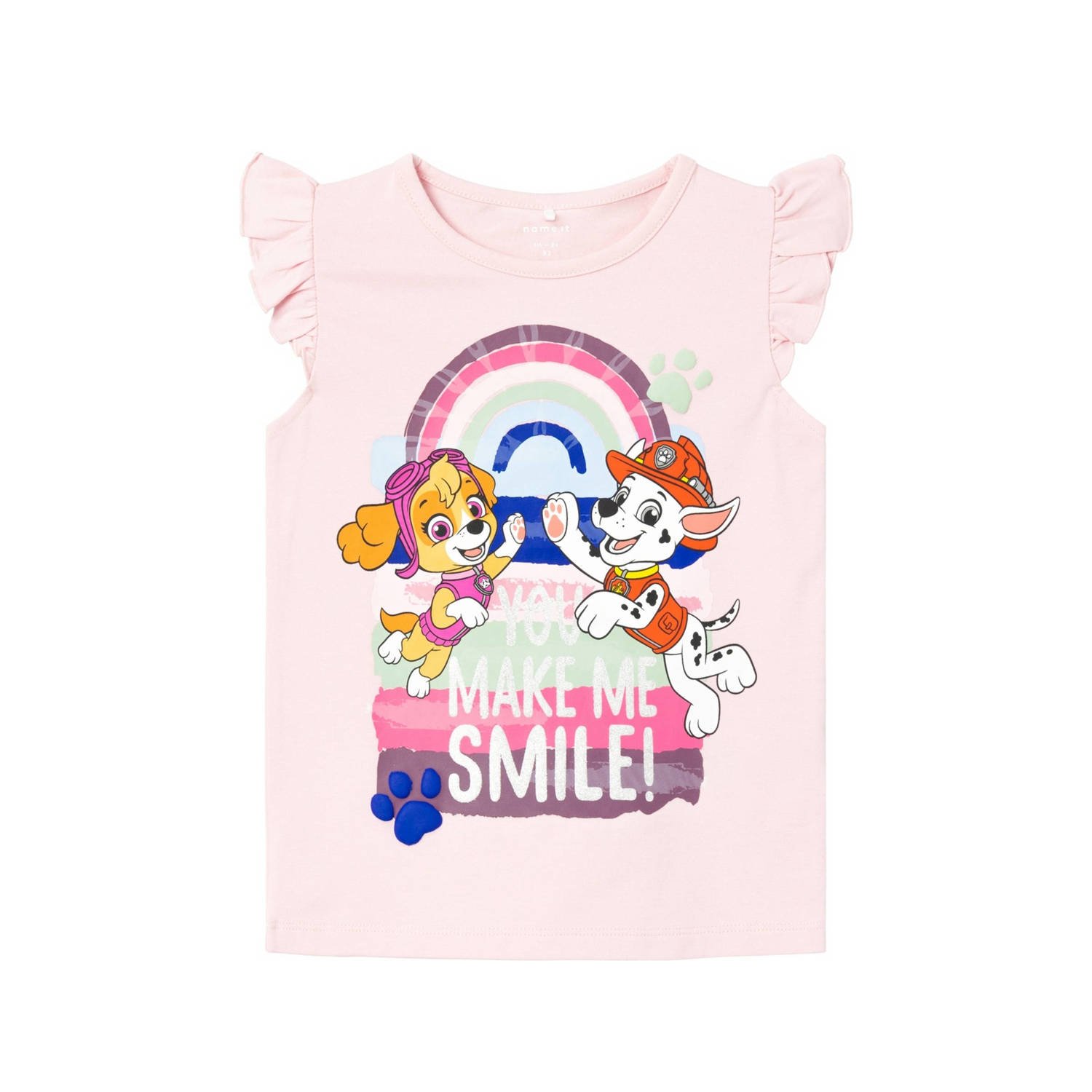 Name it MINI Paw Patrol T-shirt NMFASANA met printopdruk en ruches lichtroze Meisjes Stretchkatoen Ronde hals 110