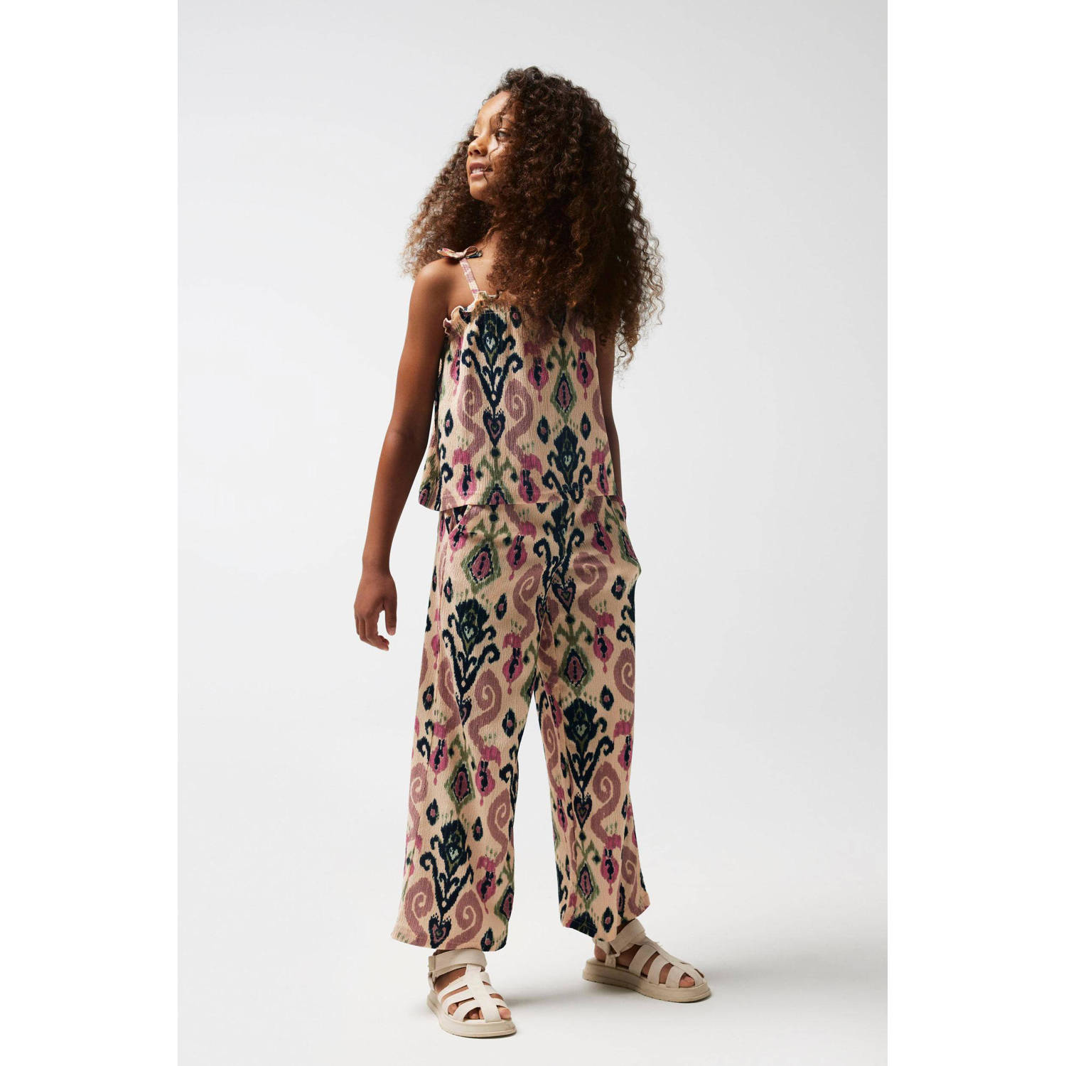 NAME IT KIDS singlet NKFHABANE met all over print en ruches ecru multicolor