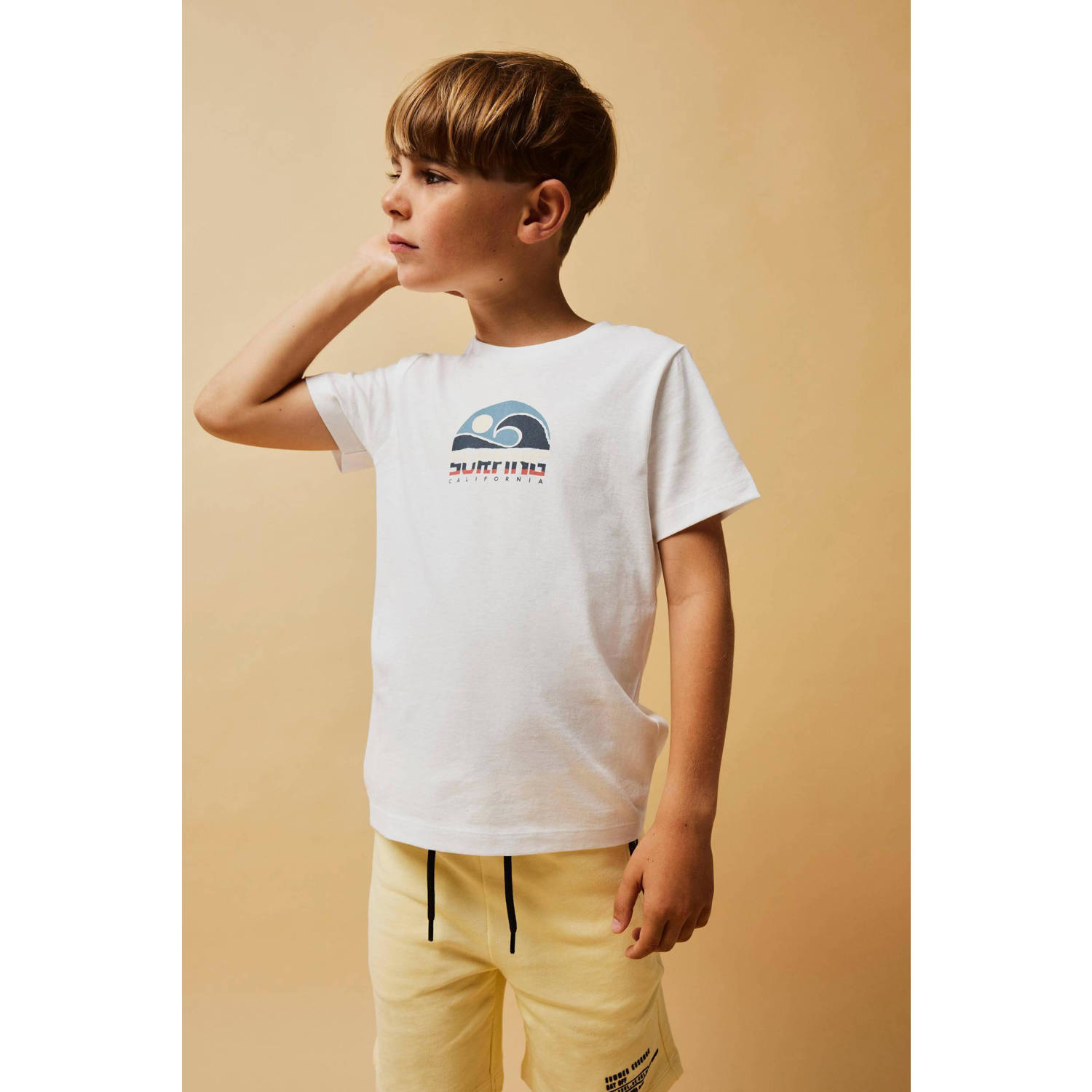 NAME IT KIDS sweatshort NKMHAVNE met tekst lichtgeel