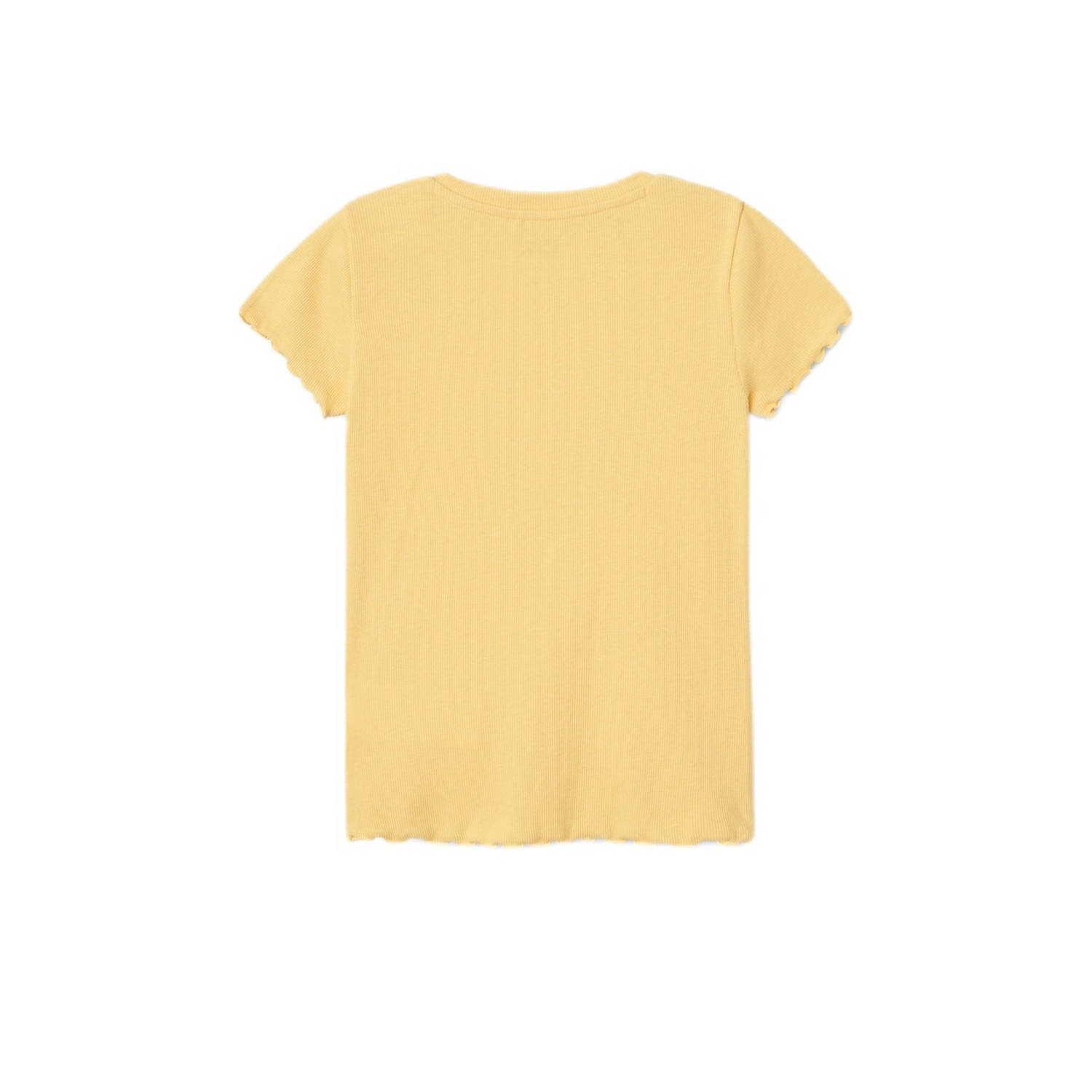 NAME IT KIDS T-shirt NKFVIVEMMA met printopdruk en textuur geel
