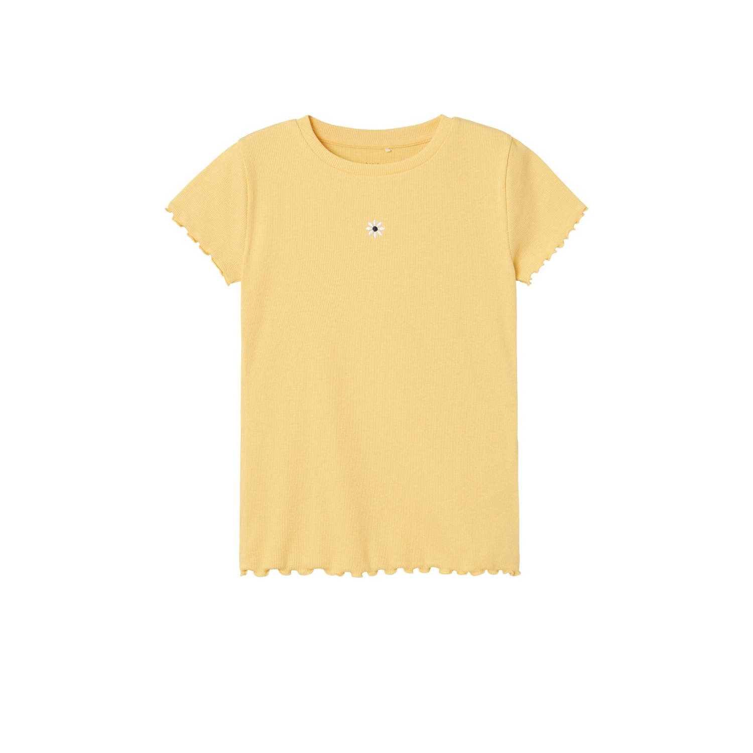 Name it KIDS T-shirt NKFVIVEMMA met printopdruk en textuur geel Meisjes Biologisch katoen Ronde hals 122 128