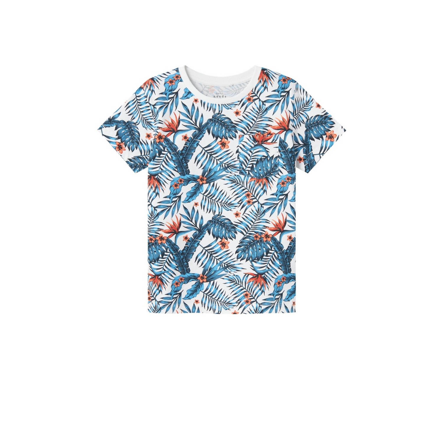 Name it KIDS T-shirt NKMVALMAS met all over print wit blauw Jongens Katoen Ronde hals 146 152