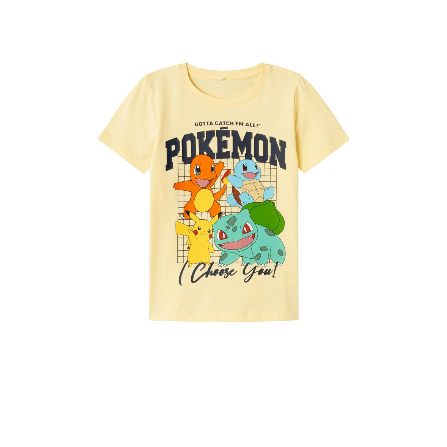 Name it KIDS Pokemon T-shirt NKMADAN met printopdruk lichtgeel Jongens Stretchkatoen Ronde hals 146 152
