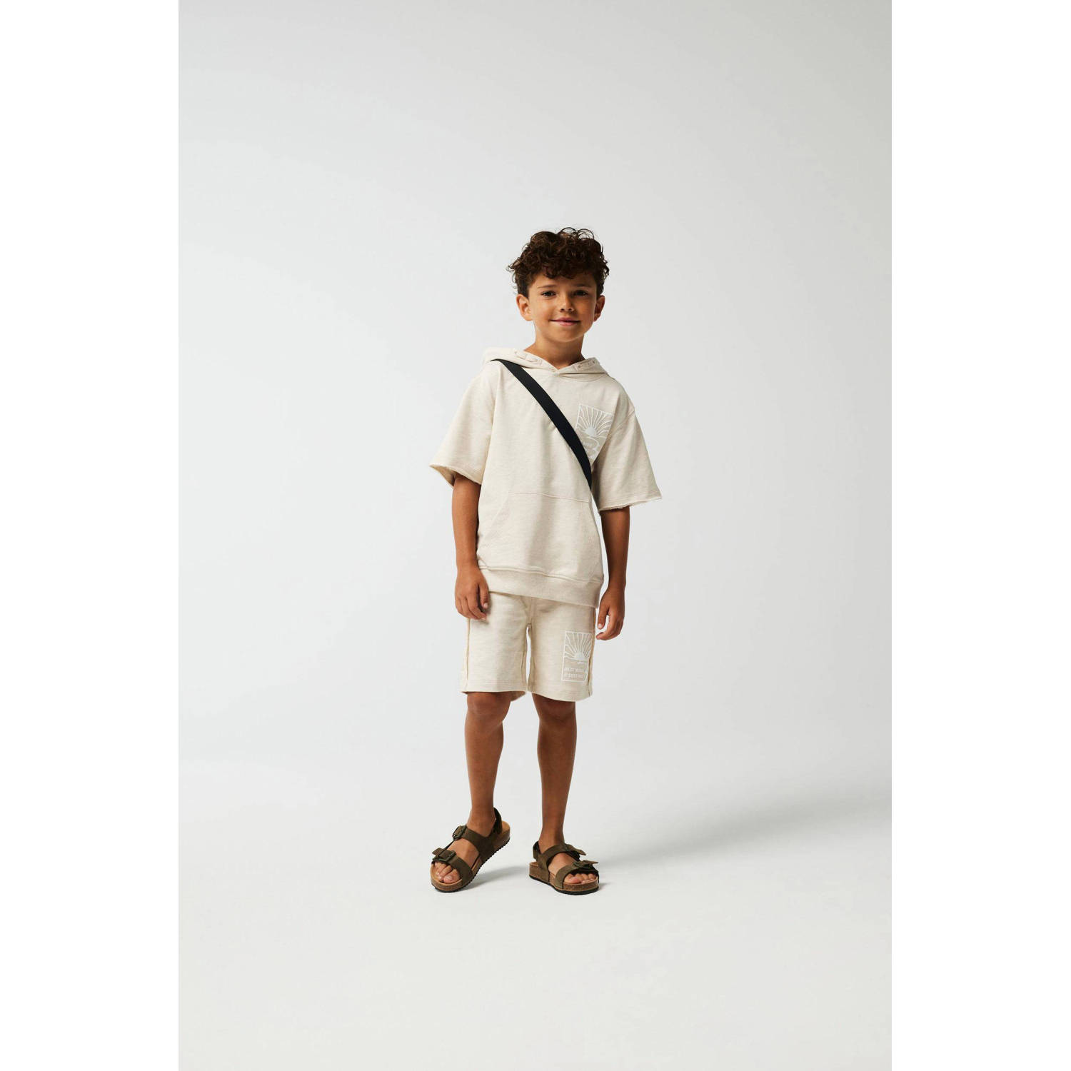 Name it KIDS loose fit sweatshort NKMHUMMI met printopdruk ecru Korte broek 134