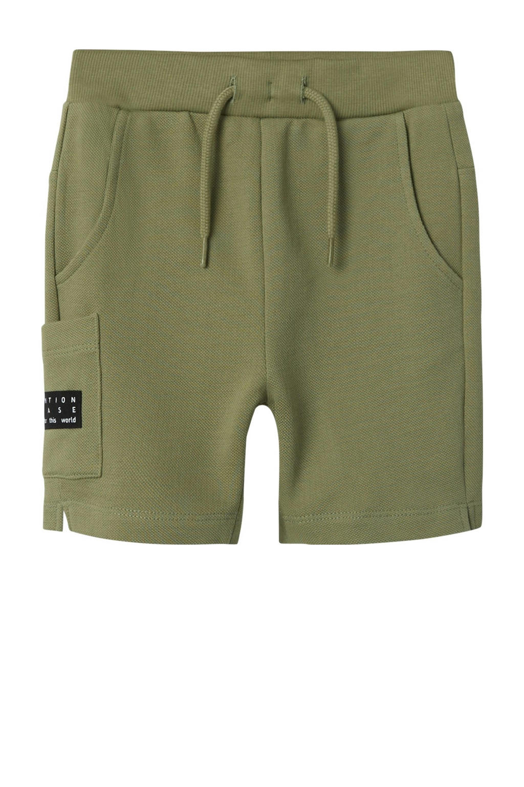 Groene jongens NAME IT MINI sweatshort met elastische tailleband met koord en effen
