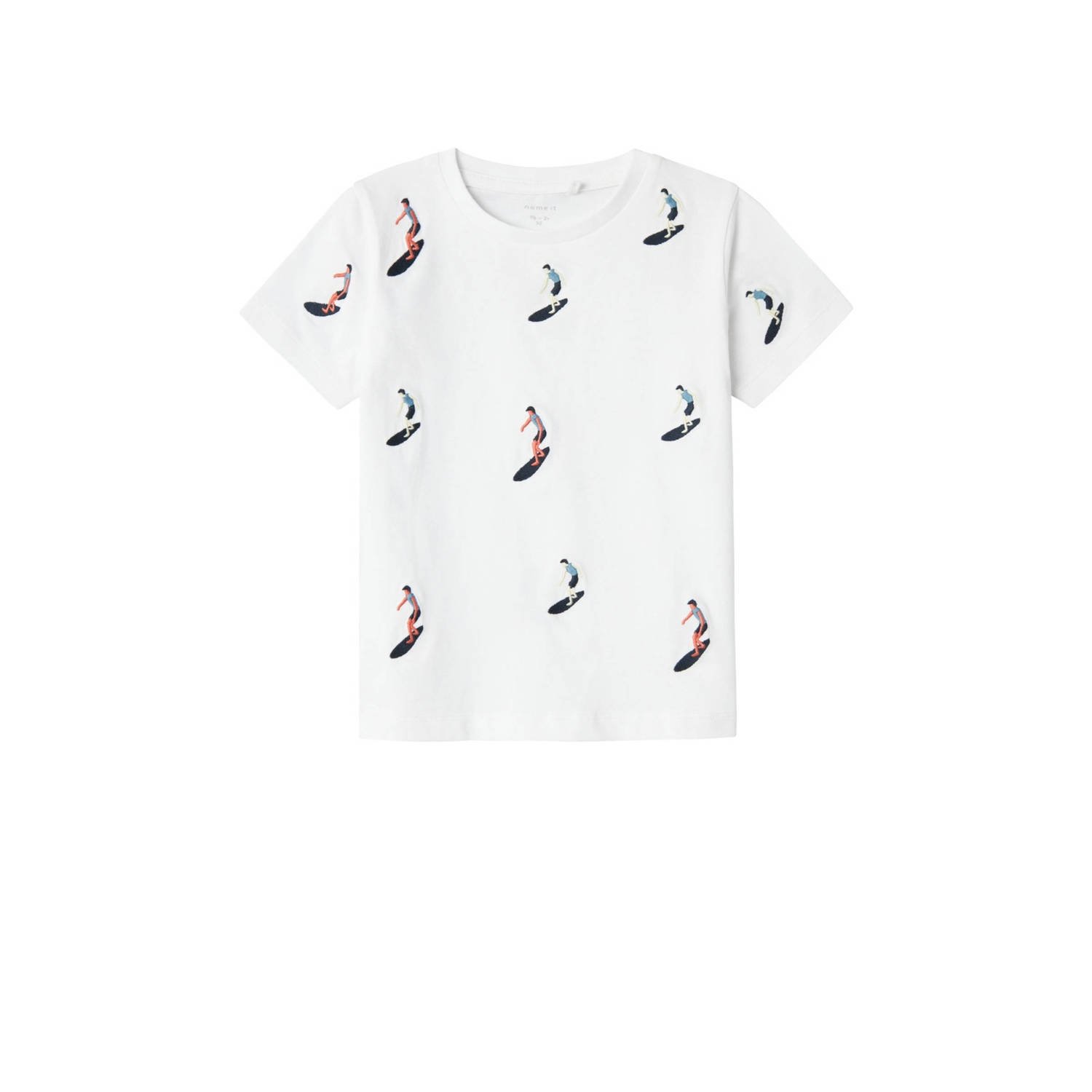 Name it MINI T-shirt NMMHELUR met all over print wit donkerblauw Jongens Katoen Ronde hals 104