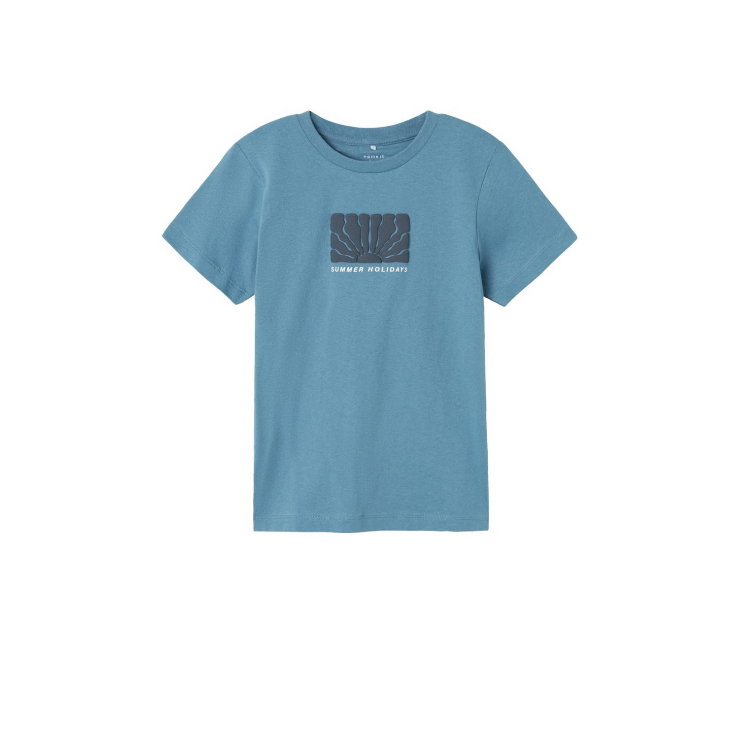 Name it KIDS T-shirt NKMHALBERT met printopdruk middenblauw Jongens Katoen Ronde hals 134 140