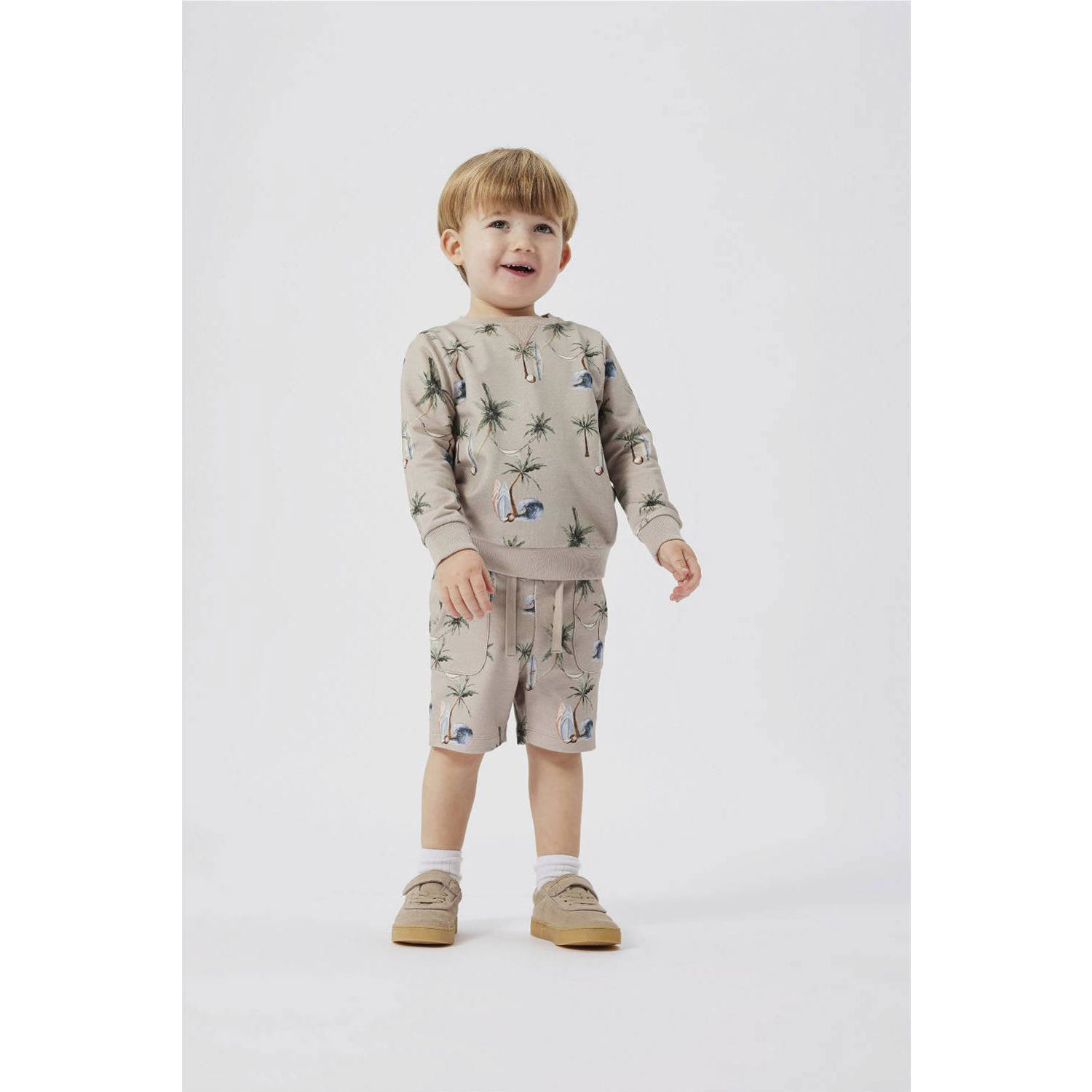 NAME IT MINI sweatshort NMMHERMOD met all over print beige blauw wit