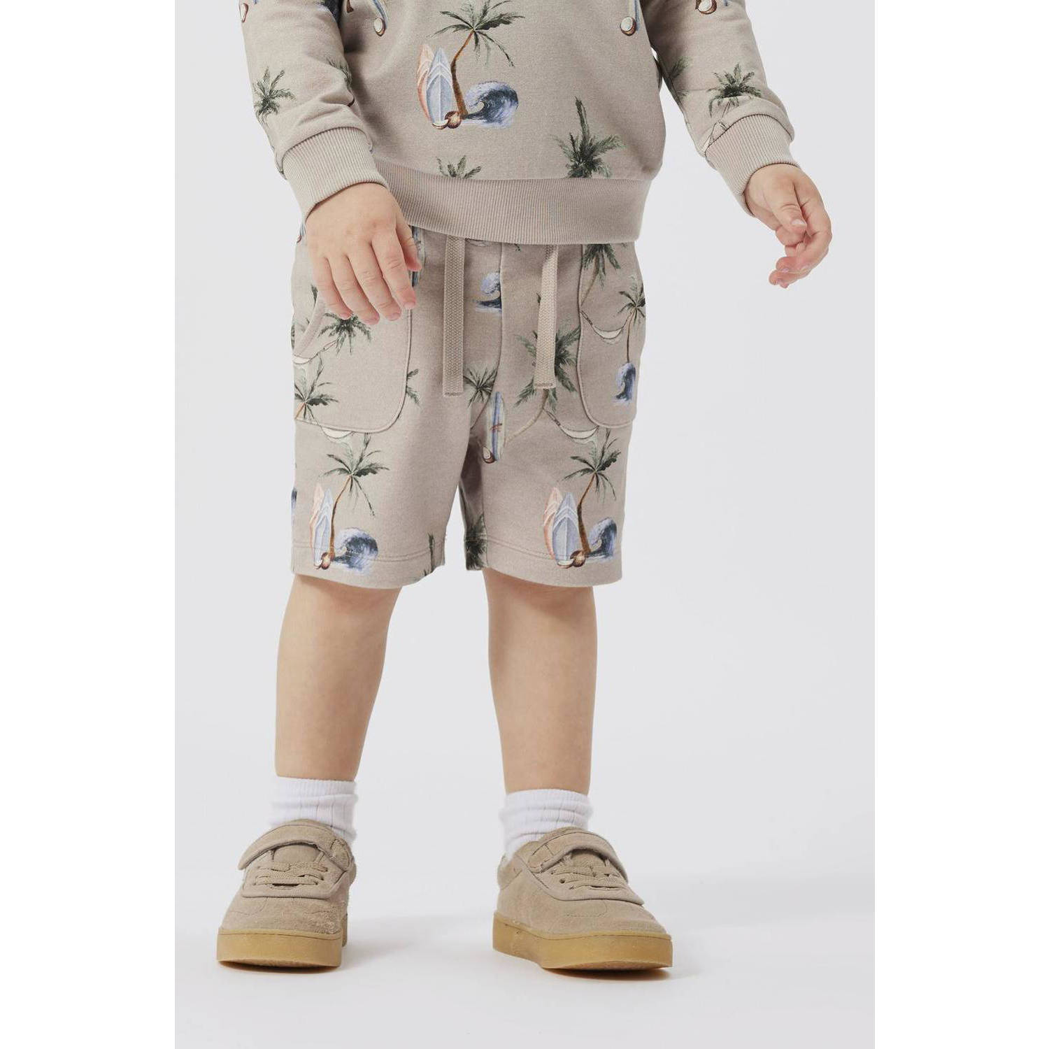 NAME IT MINI sweatshort NMMHERMOD met all over print beige blauw wit