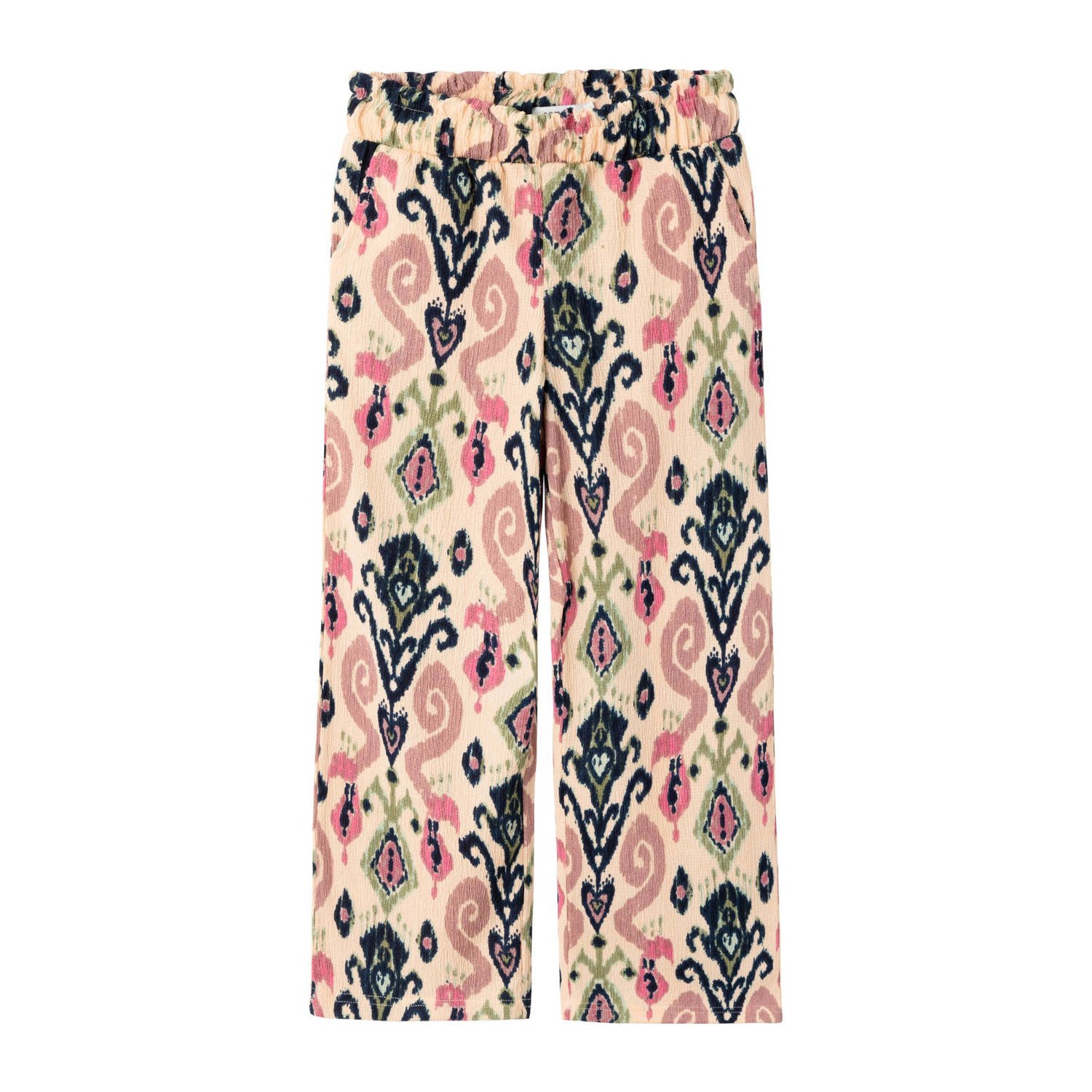 Name it KIDS wide leg broek NKFHABANE met all over print en textuur ecru multicolor Meisjes Polyester 122