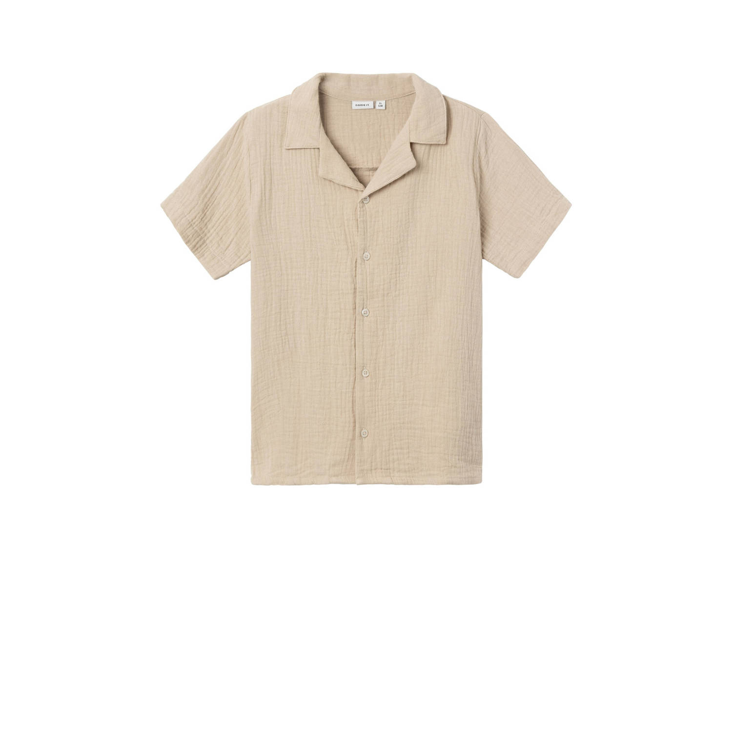 Name it KIDS overhemd NKMHASSA zand Beige Jongens Mousseline Klassieke kraag 134 140