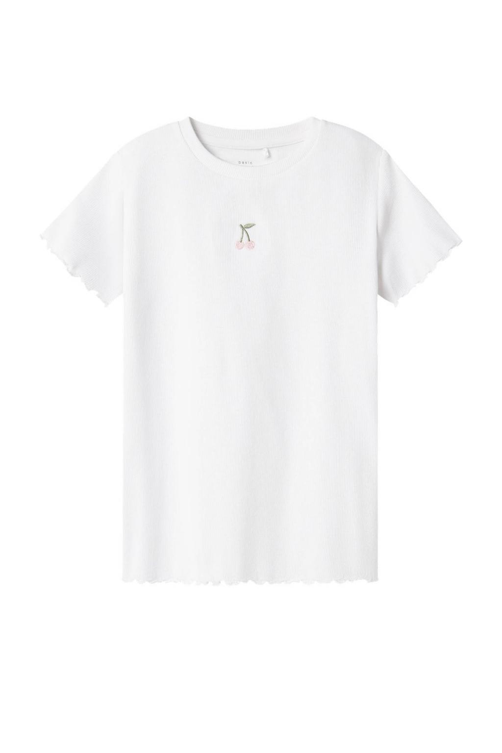 Witte meisjes NAME IT KIDS T-shirt en textuur met printopdruk, korte mouwen en ronde hals