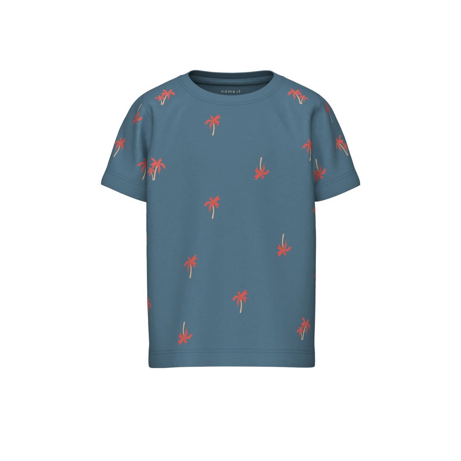 Name it MINI T-shirt NMMHELUR met all over print middenblauw rood Jongens Katoen Ronde hals 110